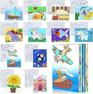 12 Pcs Pre Drawn Canvases for Painting 6 x 7.9 Inch Pre Stretched Canvas DIY Coloring Pre Printed Painting Canvases Outline Painting Boards for Beginners Kid Student Adults
