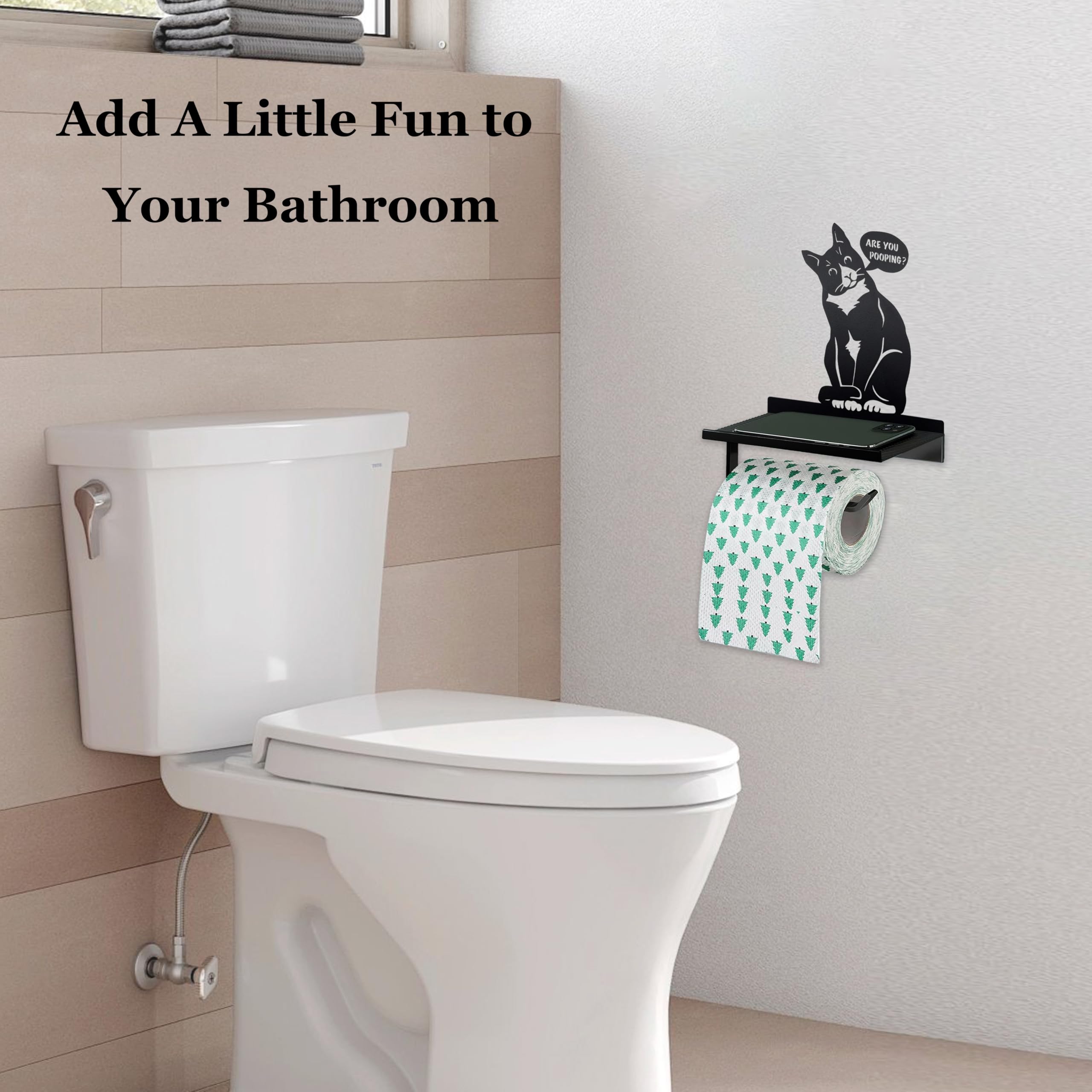Funny Cat Toilet Paper Holder with Shelf, Farmhouse Bathroom Decor for Home — Amazon image 6