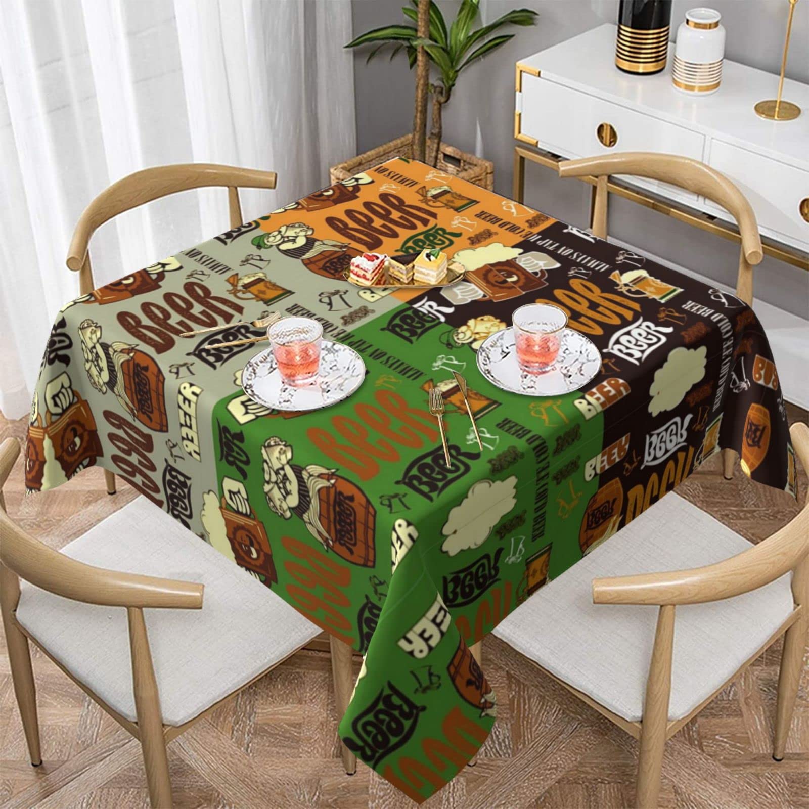 Lawenp Beer Square Wrinkle-Free Table Cloth Cover Table Decorative for Wedding Dinning Party Banquet Tabletop