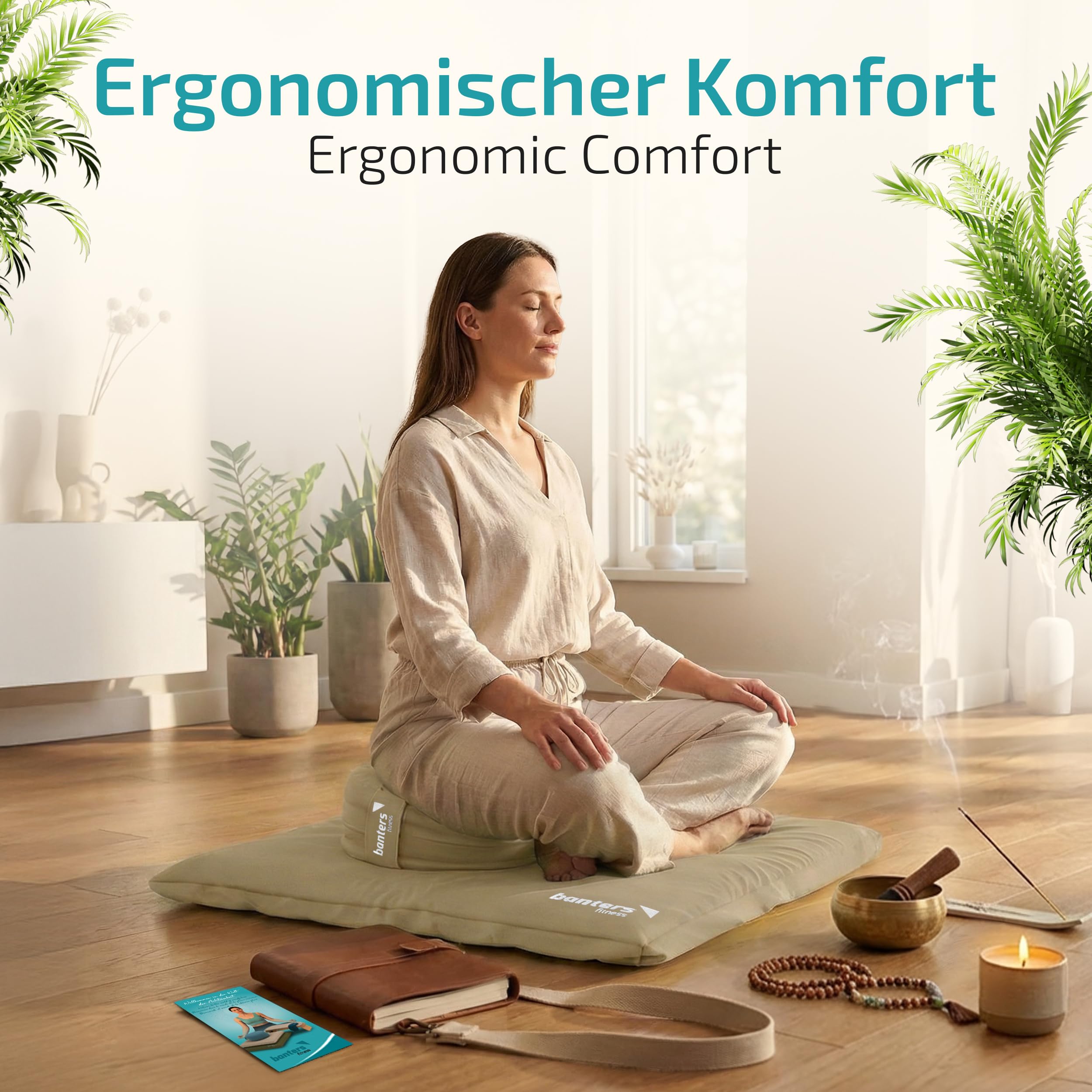 Banters Zabuton - Tappetino da meditazione, 80 x 80 x 6 cm, 100% cotone biologico, ergonomico, lavabile, con 5 minuti