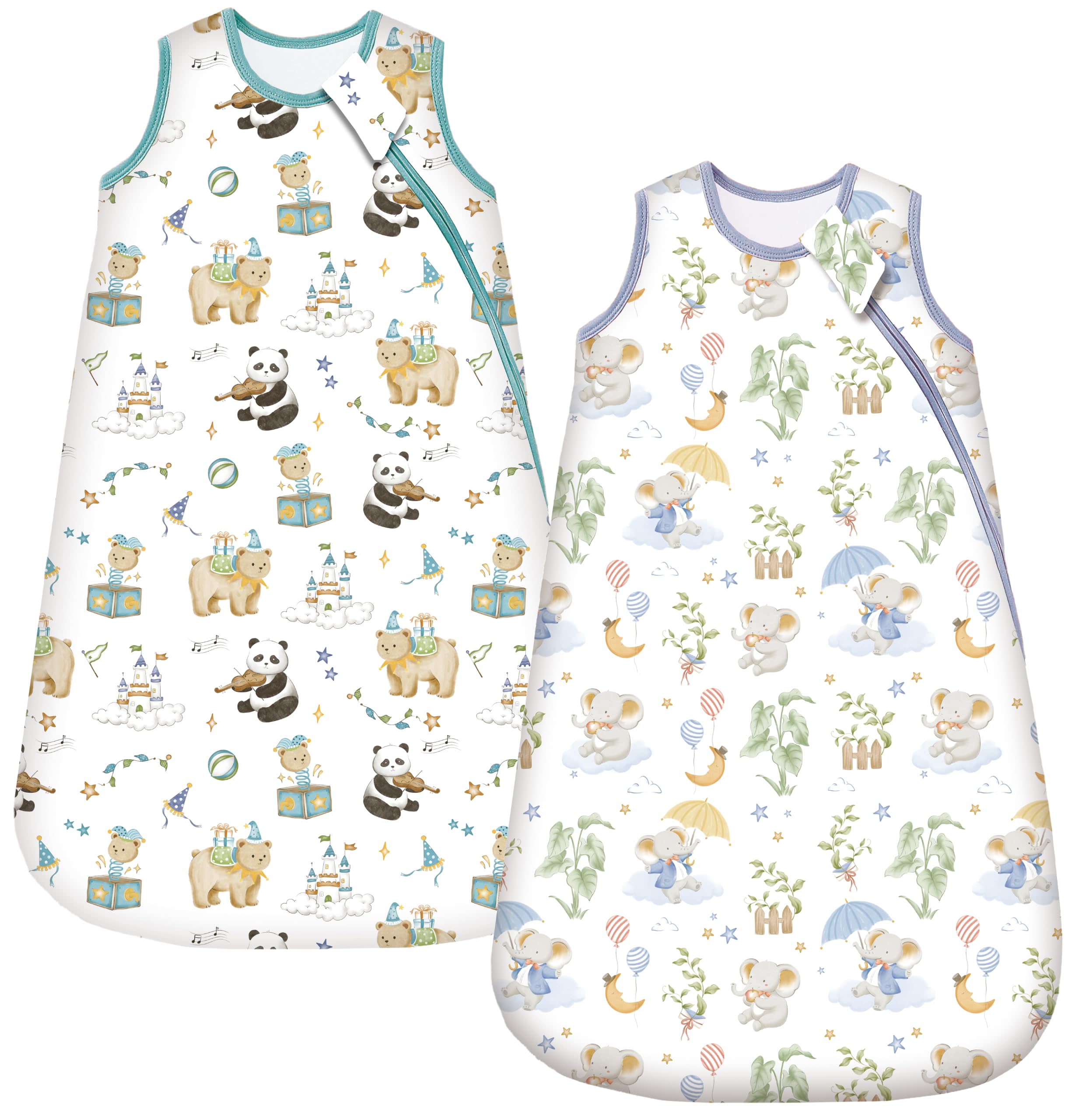 Schlafsack Baby 2.5 TOG 2er Pack Babyschlafsack Neugeborene Baumwolle Baby Winterschlafsack, 2.5 Tog/Elefant + Panda, 90cm/18-24 Monate