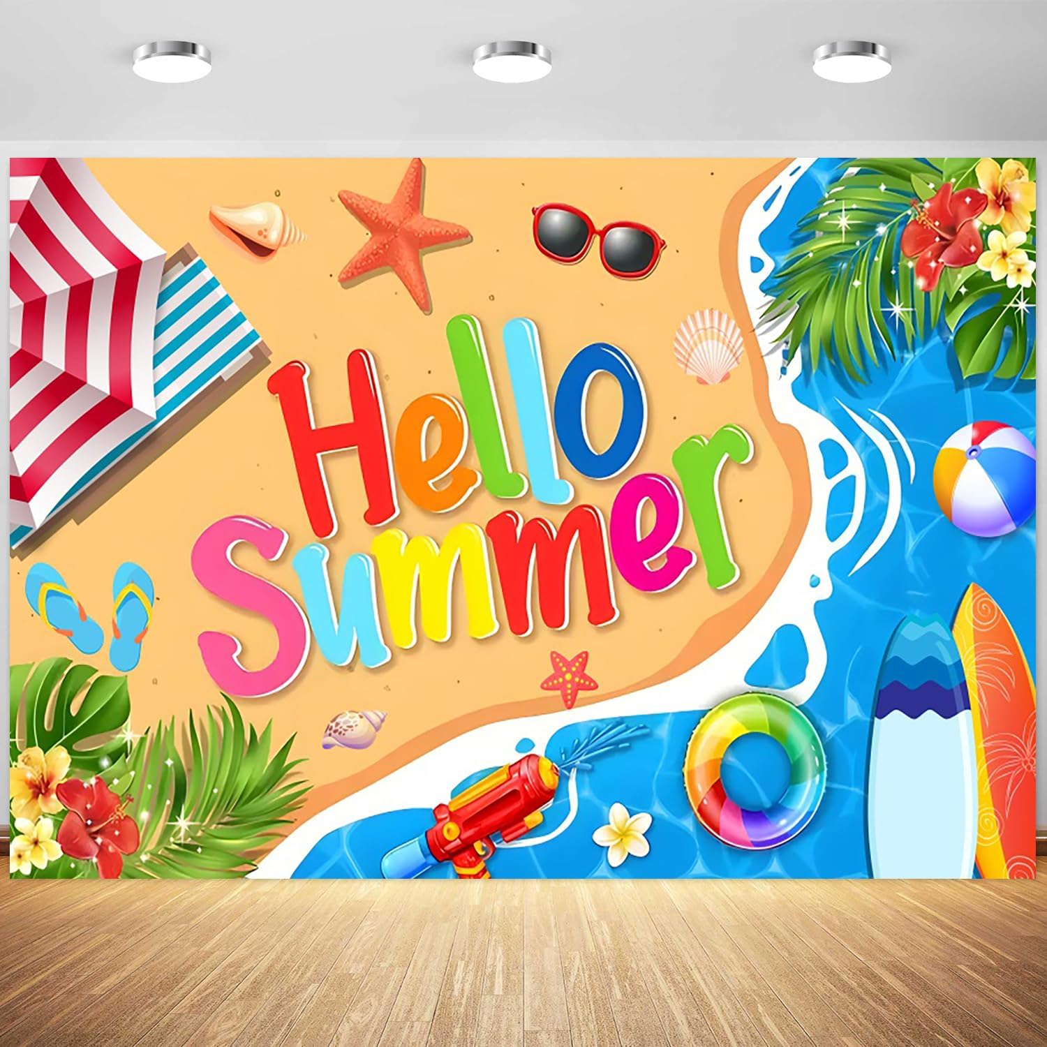 Negeek 10x8ft Summer Hawaiian Beach Photography Backdrop Tropical Luau Palm Floral Photography Background For Birthday Baby Shower Party Decorations