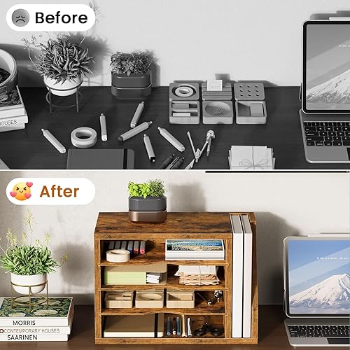 Miniatura 6 de File Organizer Desktop, Wood Desk Organizer with 3 Adjustable Shelves, Mail Paper Sorter for Office, Home, File Holders for Envelopes, Mail Supplies