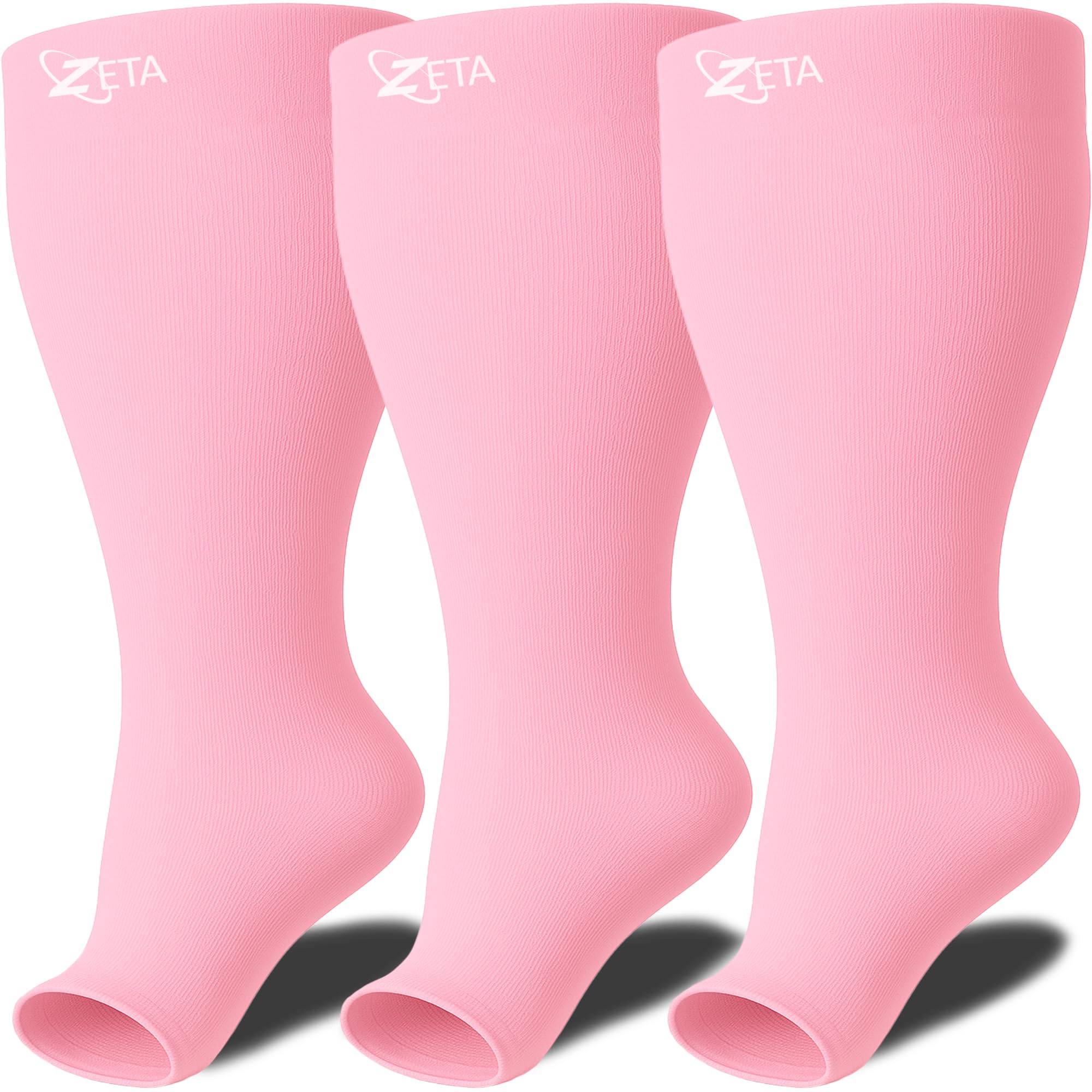 Zeta Wear Plus Size Compression Socks for Women and Men, Wide Calf Knee-High 15-19 mmHg Graduated Support, Easy-On Cuff, Fits Calves to 26 inch / 66 cm