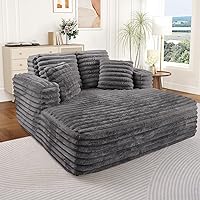 Antetek Oversized Faux Fur Chaise Lounge Sofa Chair - Plush Deep Seat Memory Foam, No Assembly, Grey for Living Room Bedroom