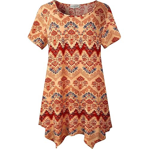 LARACE Short Sleeve Shirts for Womens Plus Size Tops Casual Summer Clothes Asymmetrical Tunic Blouses