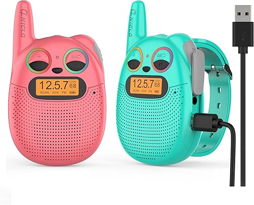 Qniglo Walkie Talkies para niños, reloj walkie talkie recargable para niños, rango de 3 millas, espera de 7 días, VOX, pantalla LED retroiluminada,