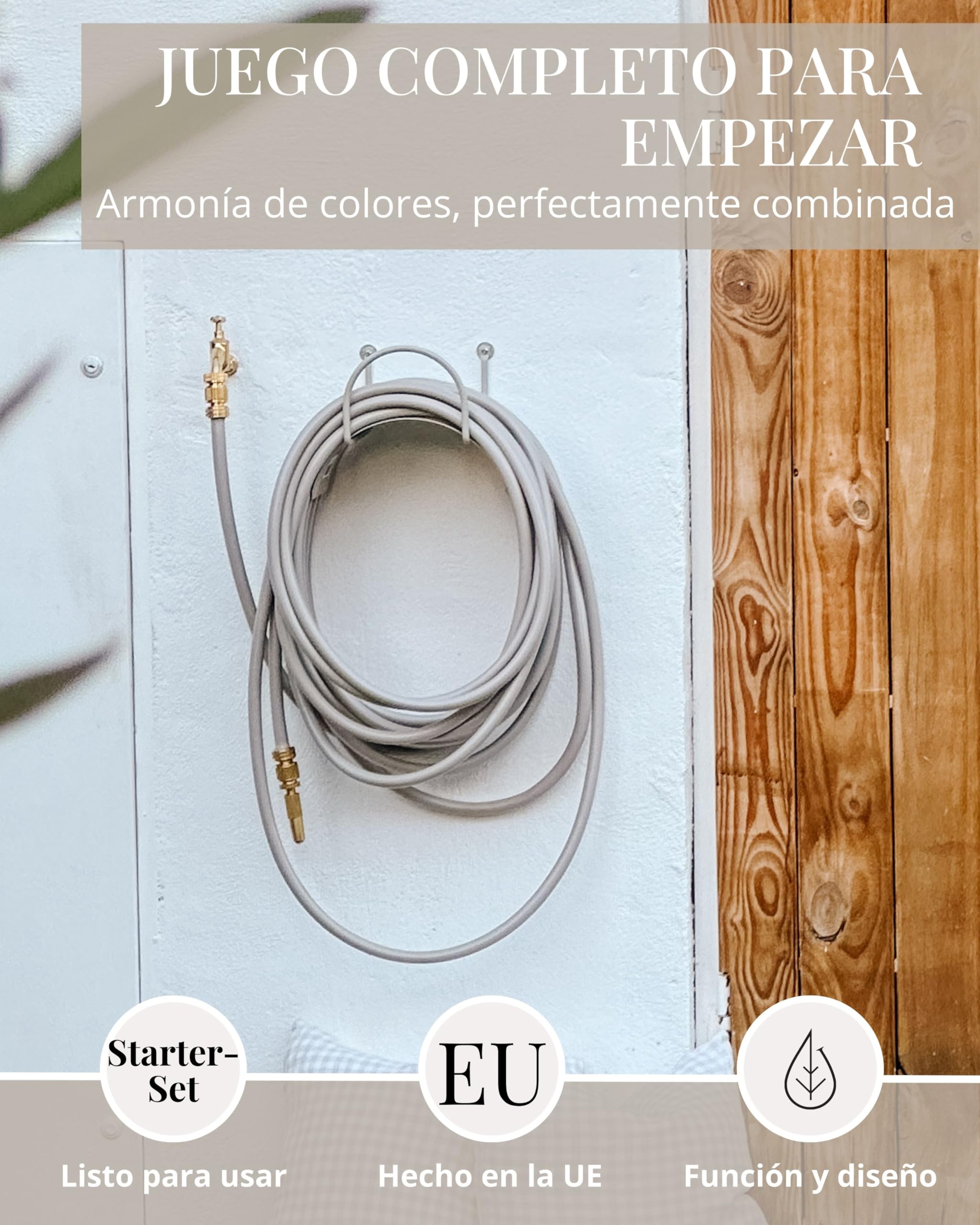 LIVLIG - Juego de manguera de 20 m, manguera flexible de alta calidad con soporte para manguera y rociador de jardín de latón, manguera de riego con conexión de manguera de 1/2 pulgada, kit de riego