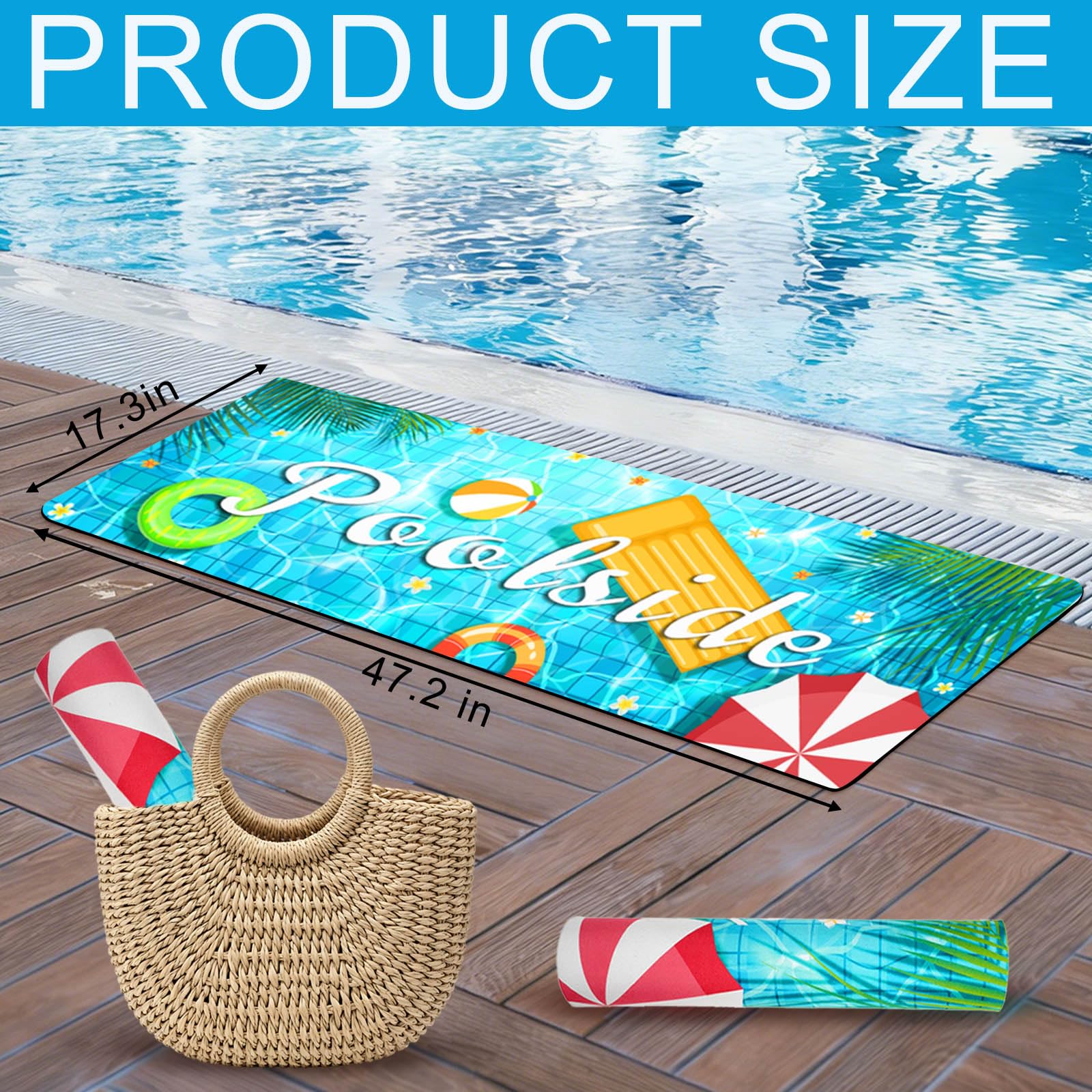 Poolside, tappetino di drenaggio in gomma, 44 x 120 cm, antiscivolo, resistente al calore, durevole e a scarico rapido, per patio, bagno, giardino, uso interno ed esterno