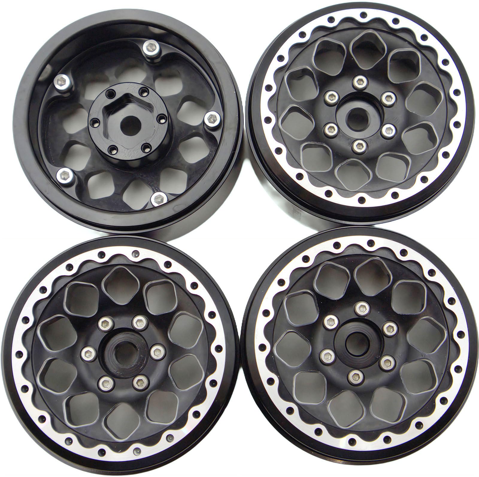 TxXrcss RC 1.9 Beadlock Wheel Rims Hex 12mm Aluminum Wheels Adjustable for TRX4 SCX10 Gen8 1/10 RC Crawler Car 4PCS (Titanium Black)