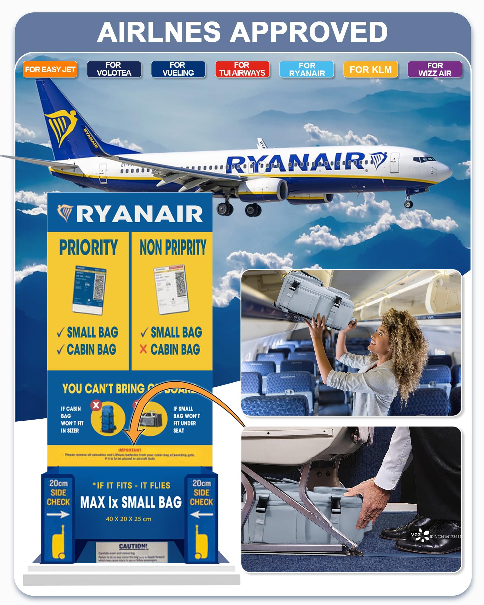 BJLFS Borse da Cabina per Ryanair 40x20x25 Bagaglio a Mano Zaino Borsa Zaino da Viaggio, Zaino da trekking,Zaino Easyjet 45x36x20,Zaino Casual per laptop da 14 pollici per scuola