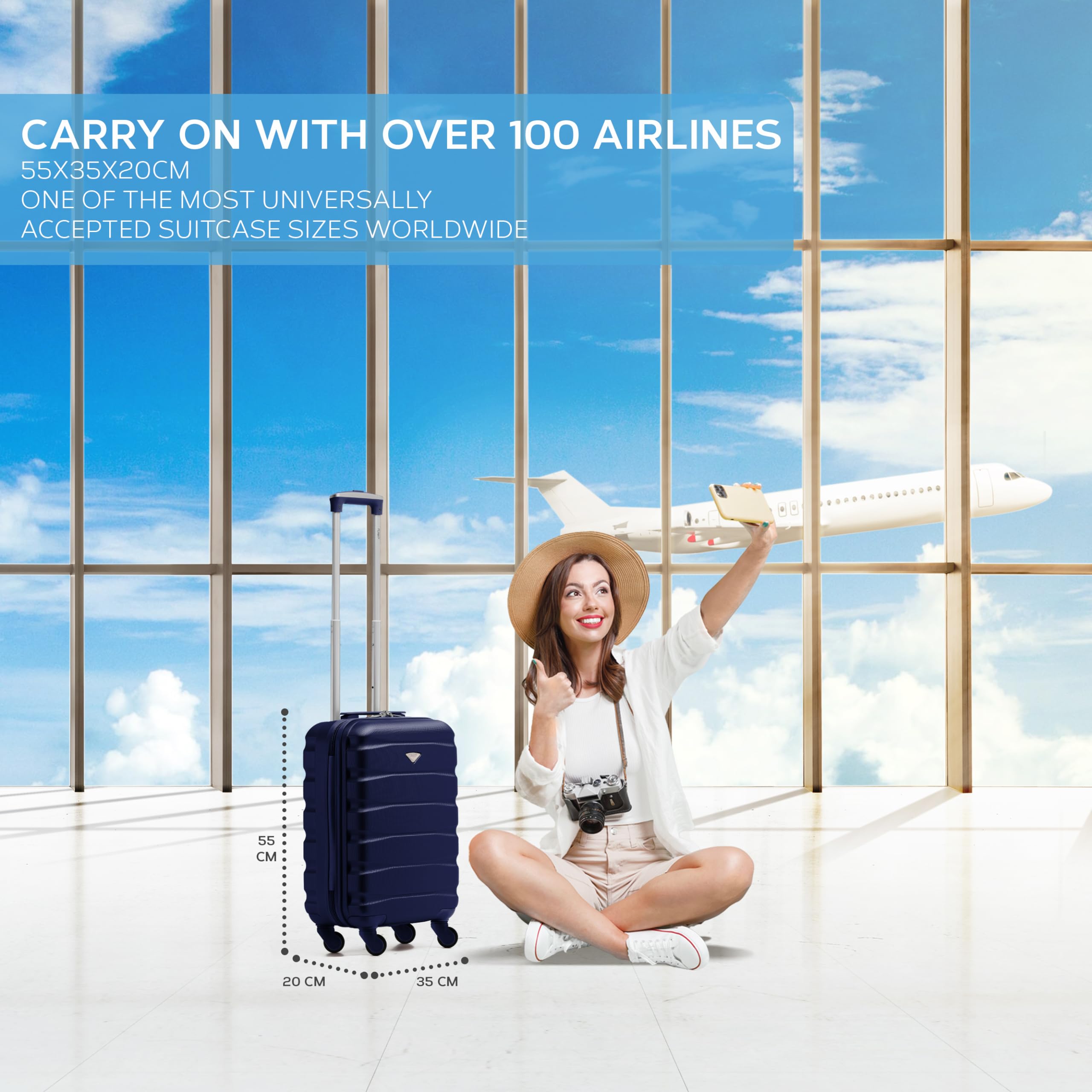 Flight Knight Lightweight 4 Wheel ABS Hard Case Suitcases Cabin Carry On Hand Luggage Approved for Over 100 Airlines Including British Airways, easyJet, Jet2 & Wizz 55x35x20cm - TSA Lock