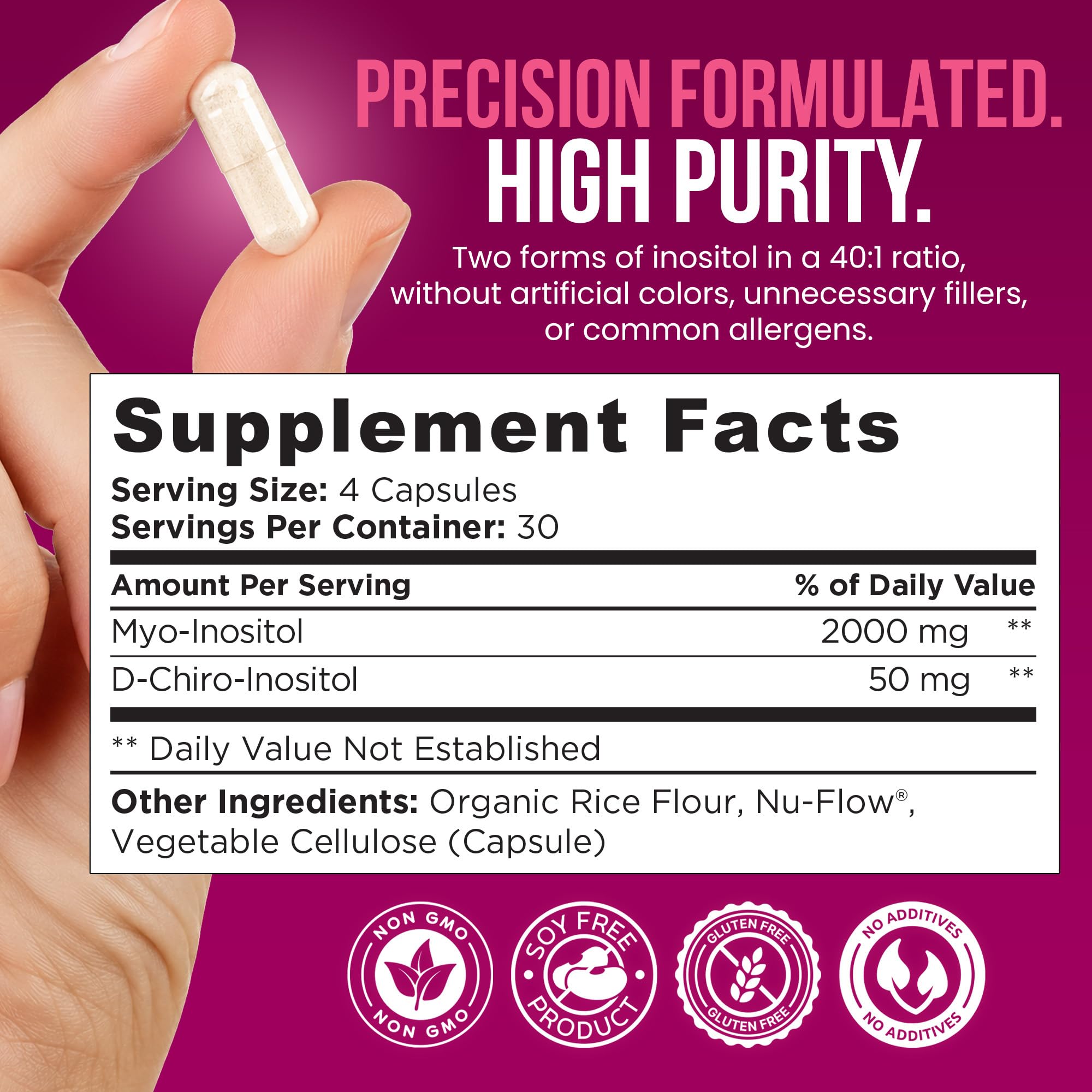OmniBiotics Myo-Inositol & D-Chiro Inositol Supplement with 40:1 Ratio for Hormone Balance for Women - Women Supplement to Support Reproductive Health & Ovarian Function. Non-GMO - 120 Vegan Capsules — Amazon image 3