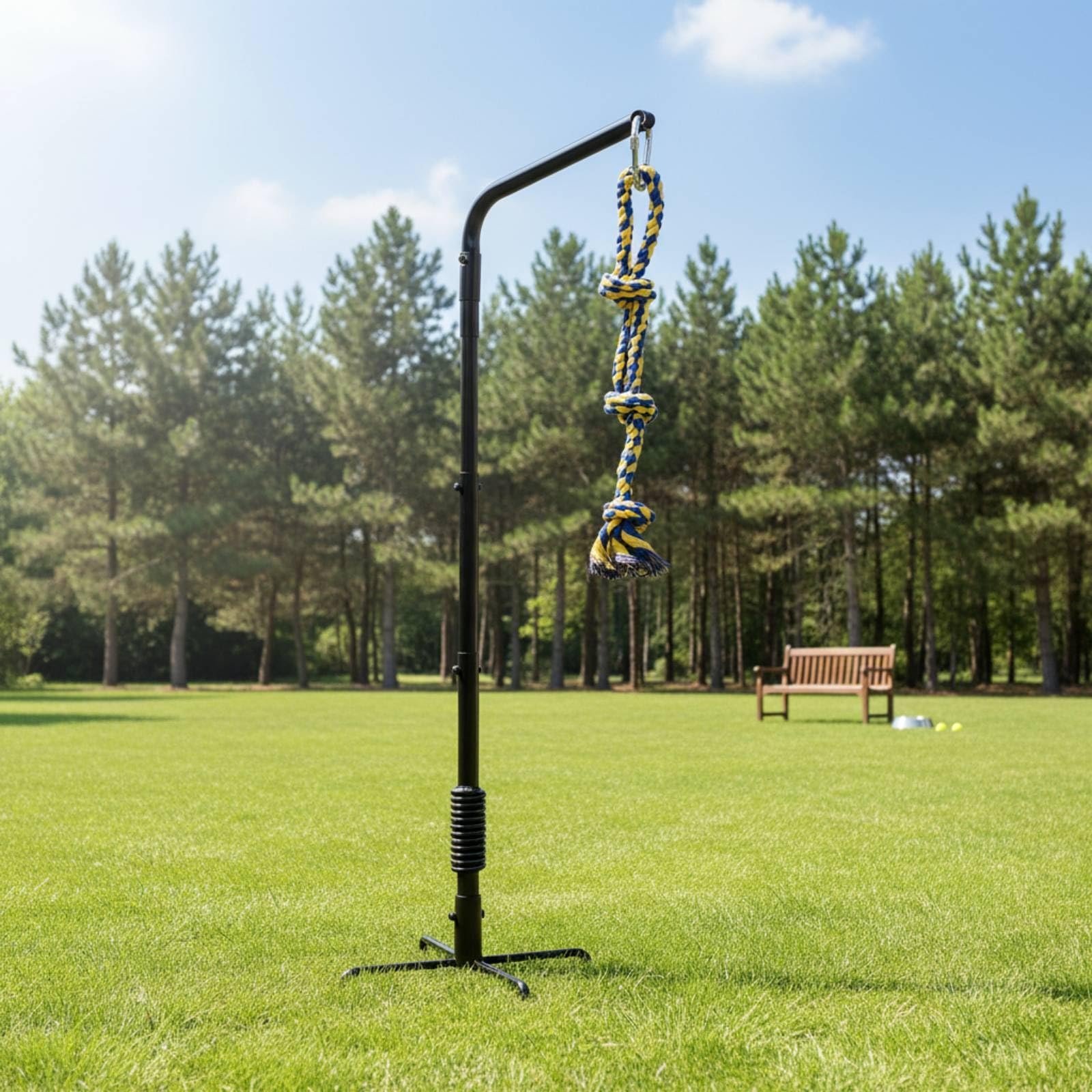 rockible Outdoor Tugging Rope Gioco Interattivo Cane Corda da Trazione Inseguimento con Struttura in Metallo Base a Croce Molla a Spirale Ammortizza Strappi Adatto Giardino Esercizi Quotidiani