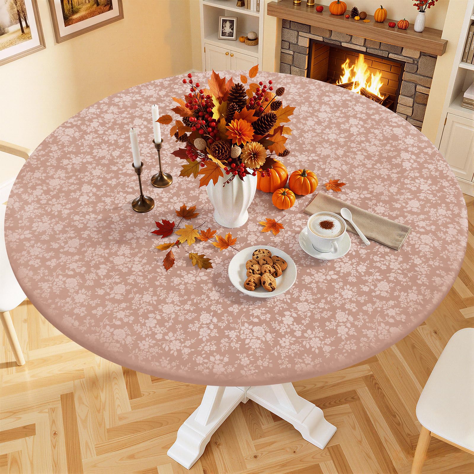 Smiry Waterproof Heavy Duty Vinyl Fitted Tablecloth for 57"-68" Round Table