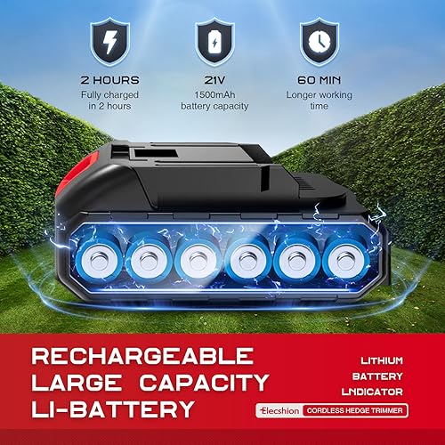 Miniatura 4 de Recortadora de setos inalámbrica  Cortadora eléctrica de 21 V con 2 baterías recargables  Cortador de césped de mano 2 en 1 + tijeras de setos para