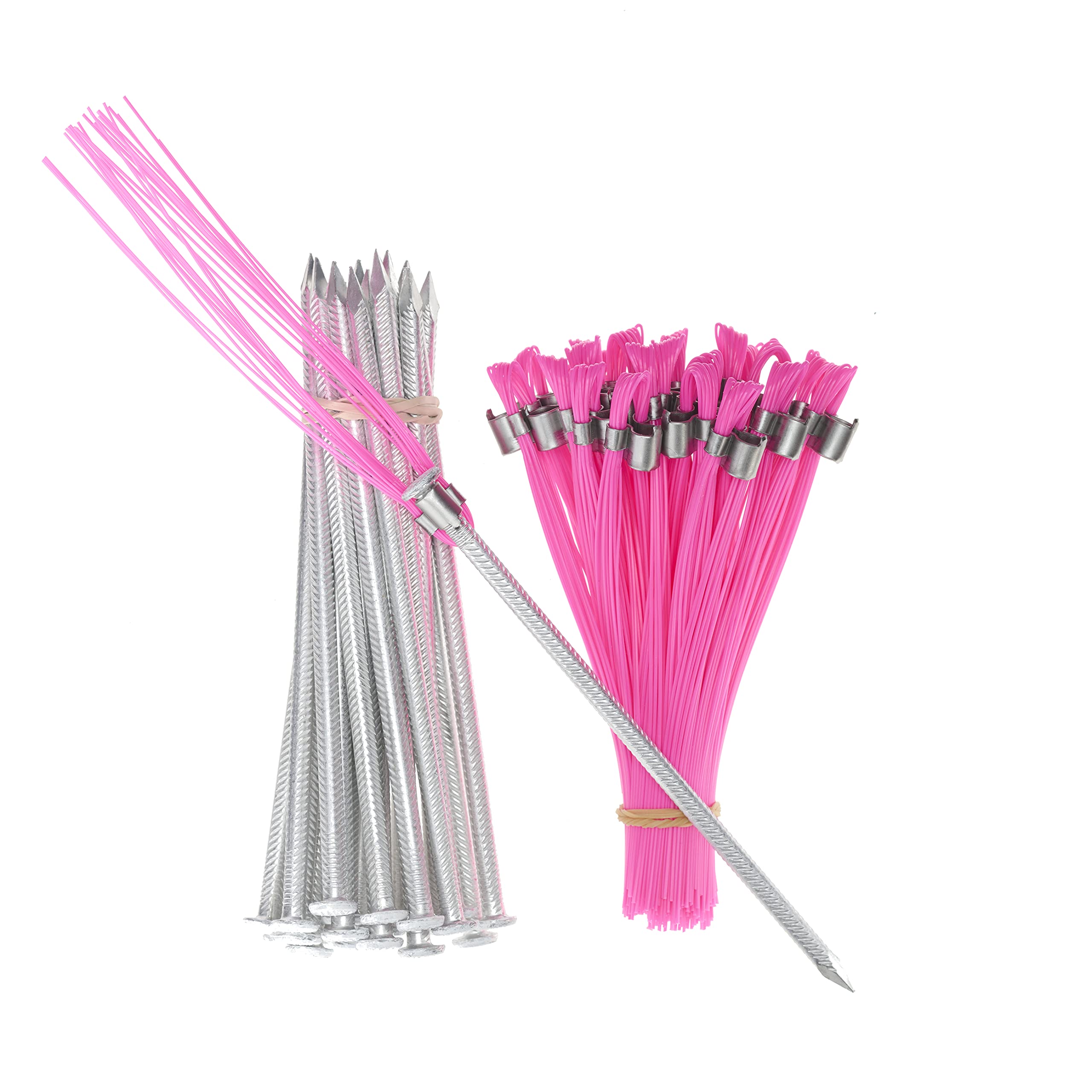Ground Markers Pink 6 Inch Whiskers with Lightweight Non-Rust Aluminum Stakes (Pack of 25) Survey Stakes, Construction Markers, Property Line Markers, Trail Markers