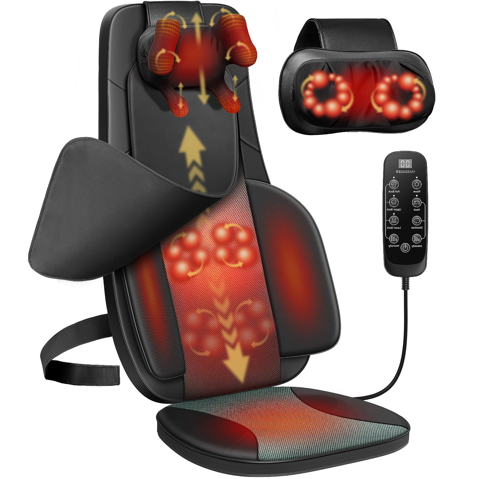 Flekzo Shiatsu Neck and Back Massager with Heat, Massage Chair Pad