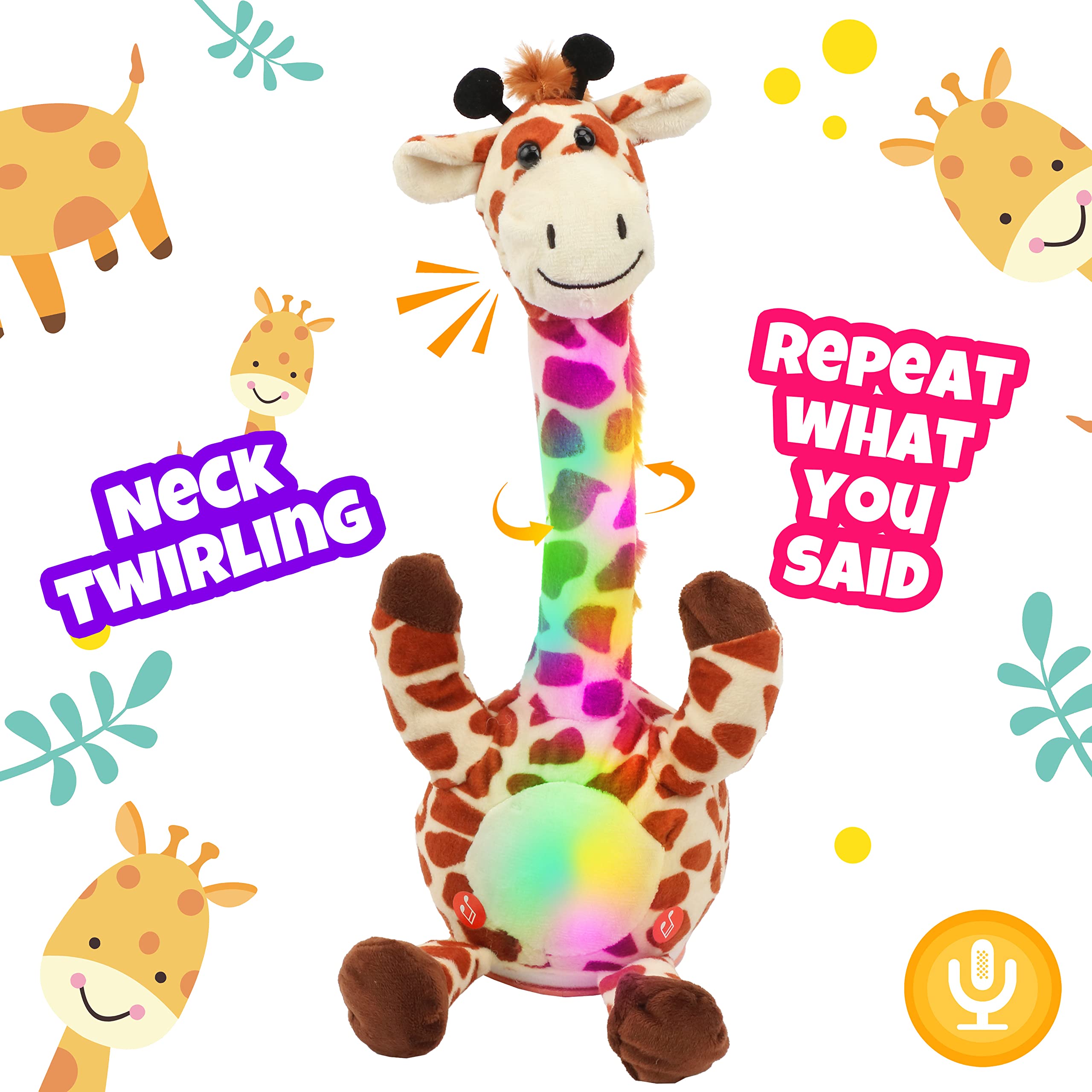 Hopearl Glowing Dancing Giraffe Toy Repeats What You Say Talking Toy Wriggle Singing Mimicking Twisting Electric Light Up Interactive Animated Gift for Kids Brown