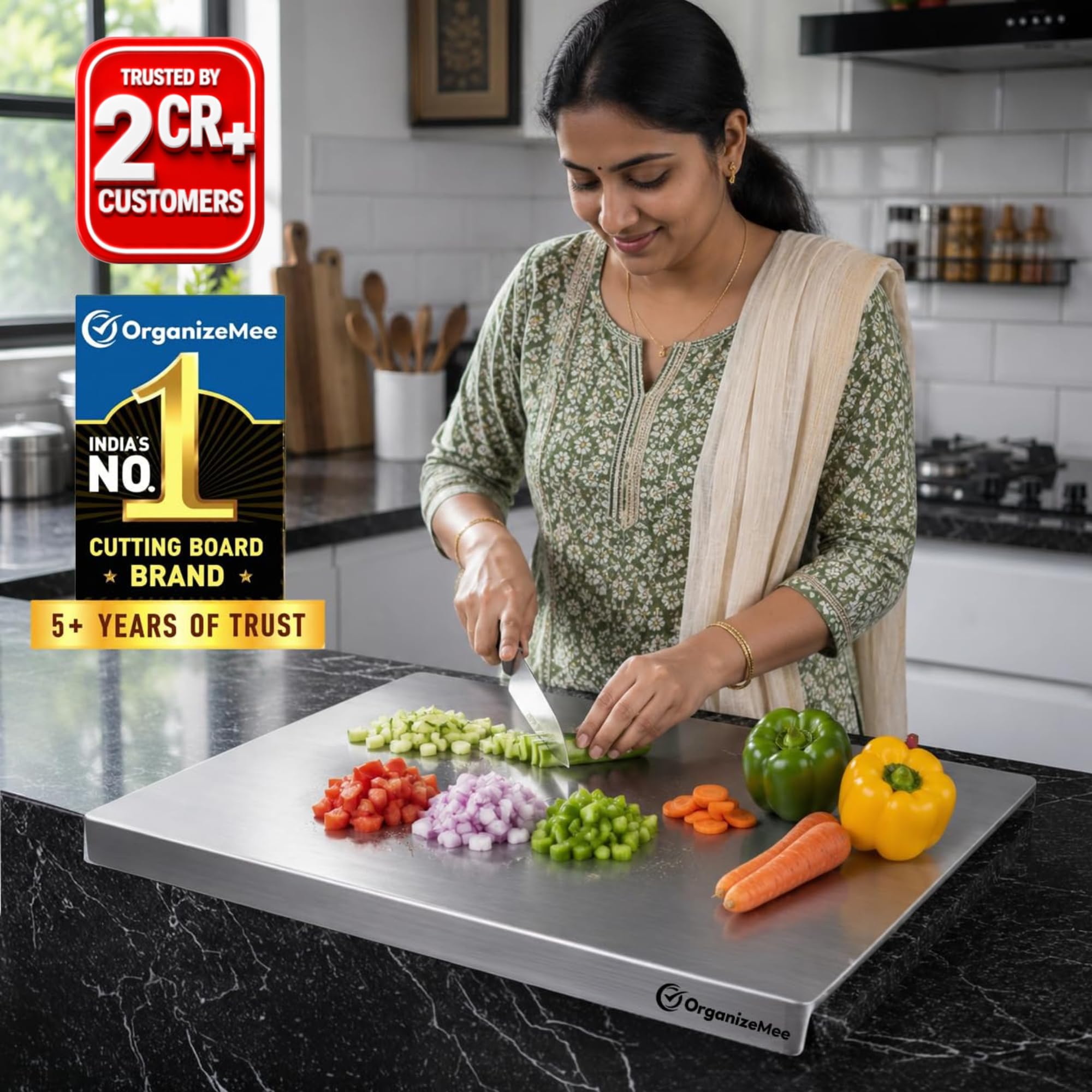 Stainless Steel Chopping Board Large (42 cm x 30 CM), Steel Chopping Board for Kitchen Large,(with Rolling Pin) Rust-Proof Cutting Board with Anti-Countertop for Meat and Vegetables(Platform Medium)