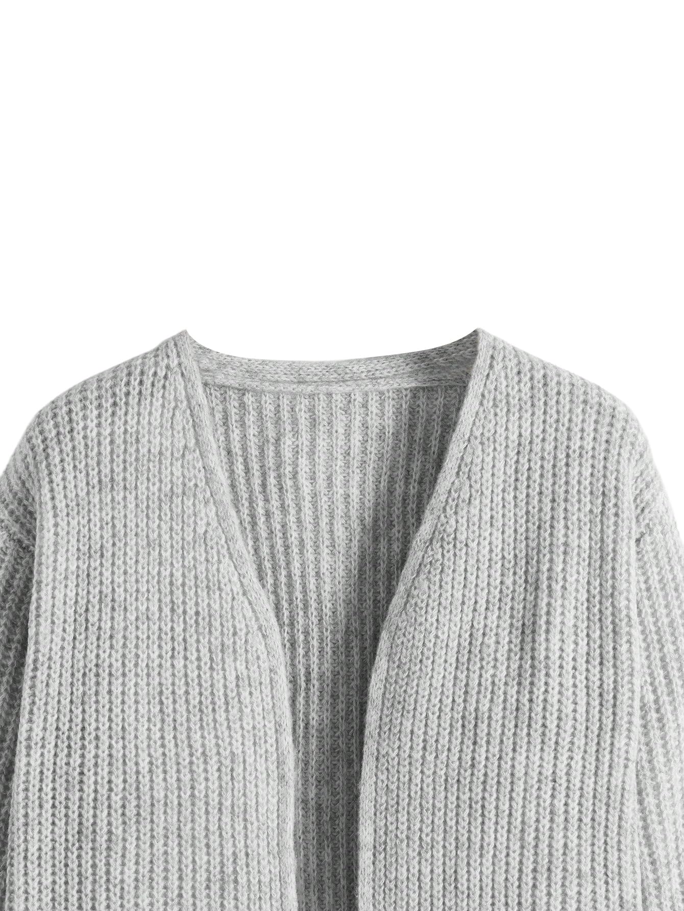 SweatyRocks Sweter z dzianiny dziewczęcy, luźny, długi kardigan, długi rękaw, sweter z dzianiny, dekolt w serek, koszulka z długim rękawem, otwarty przód, płaszcz z dzianiny, jesienny strój