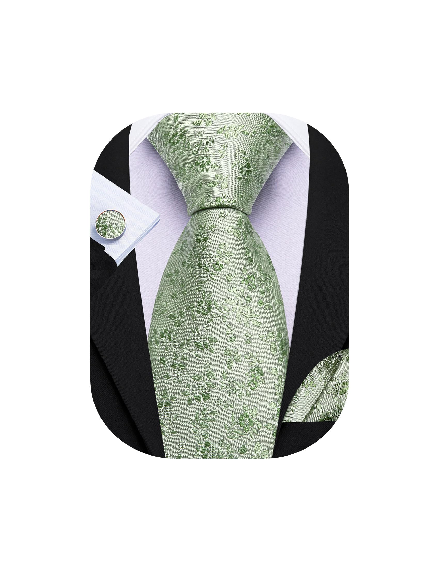 Barry.Wang Men Tie Set Floral Paisley Silk Necktie Pocket Square Cufflinks