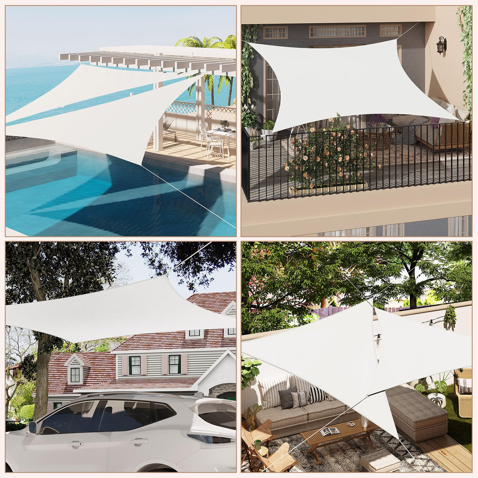 WOLTU Voile d'Ombrage Imperméable en PES, 200 g/m² Polyester, Toile Parasol Protection Solaire et Rayons UV avec Œillets D et Cordes pour Patio Balcon Terrasse Camping Extérieur, 5x7 m, Beige