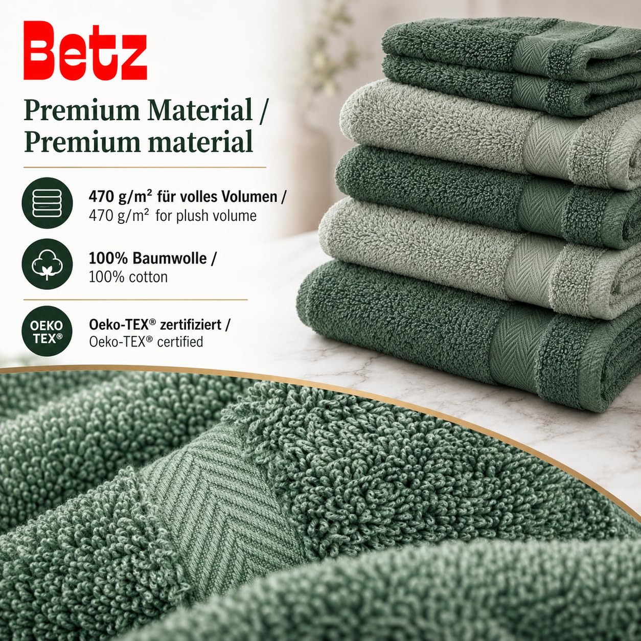 Betz Juego de 12 Toallas Premium 100% algodón de Color Verde heno y Verde Abeto