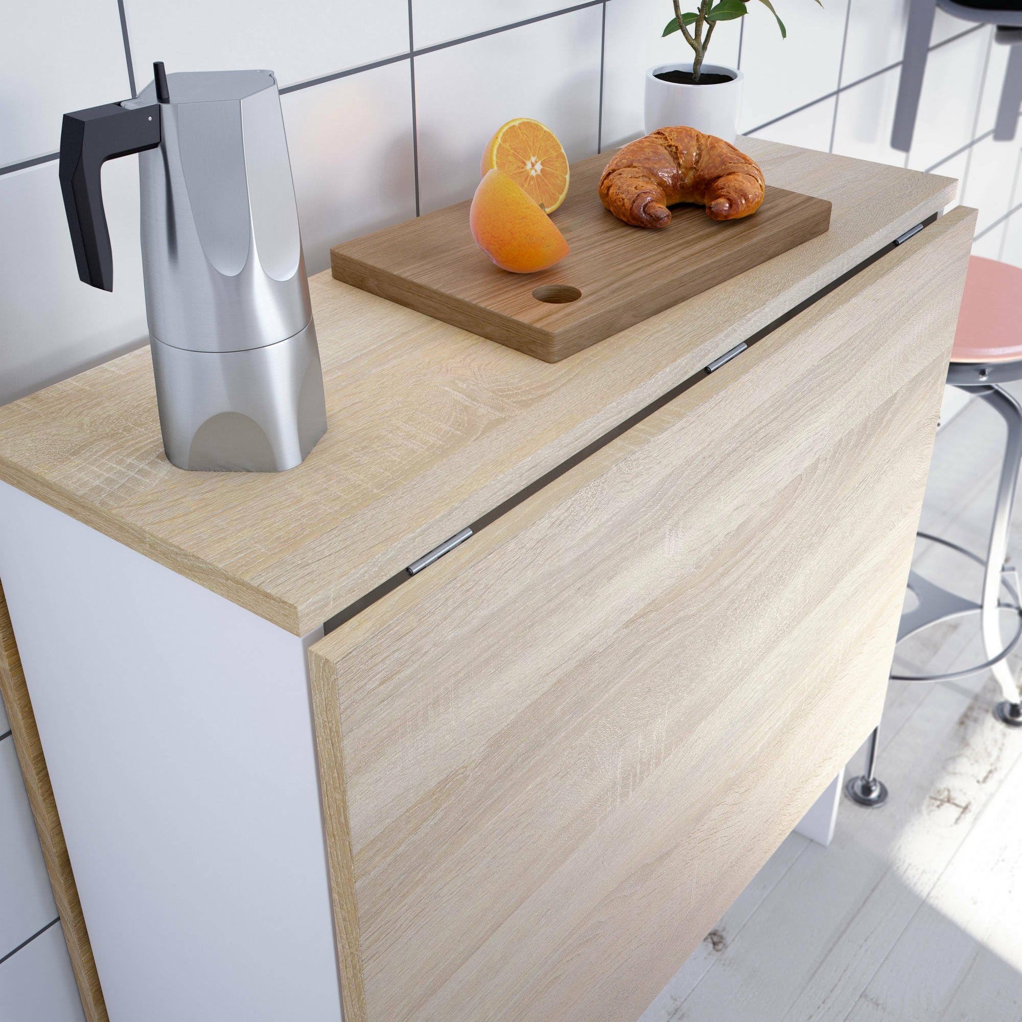 Dmora - Tavolo allungabile Toledo, Tavolo da pranzo pieghevole con piano abbattibile, Tavolo ausiliario richiudibile, 31x77h78 cm, Bianco e Rovere