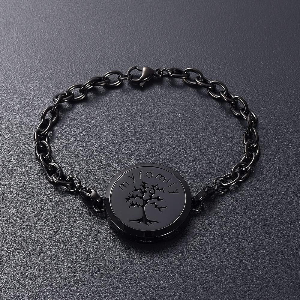 Stainless Steel My Family Tree Aromatherapy Essential Oils Diffuser Perfume Free12 Pads Memorial Bracelet Black