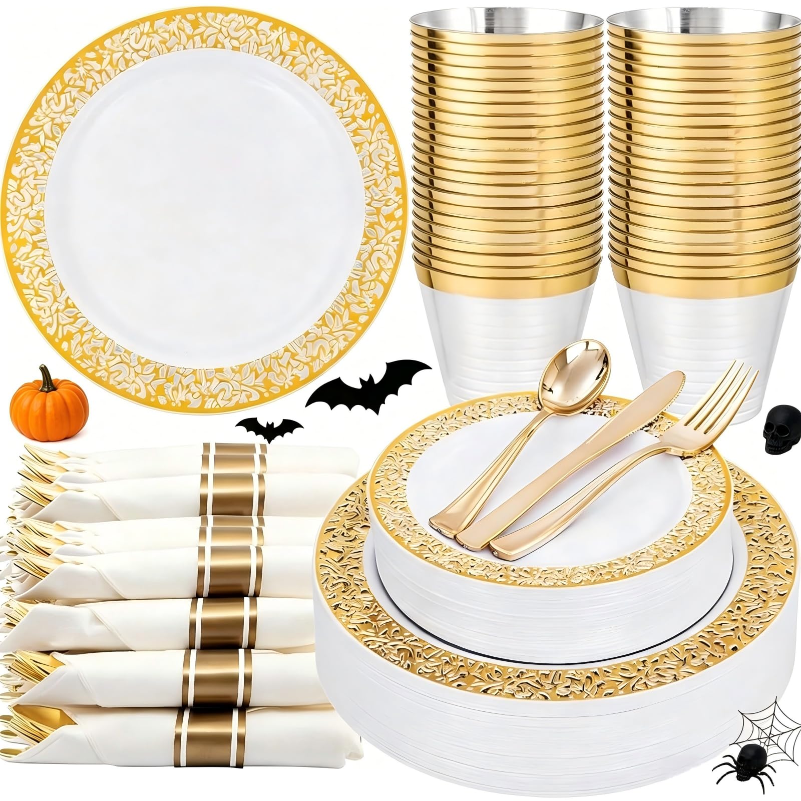 Gold Plastic Plates - 350pcs for Parties & Weddings -16