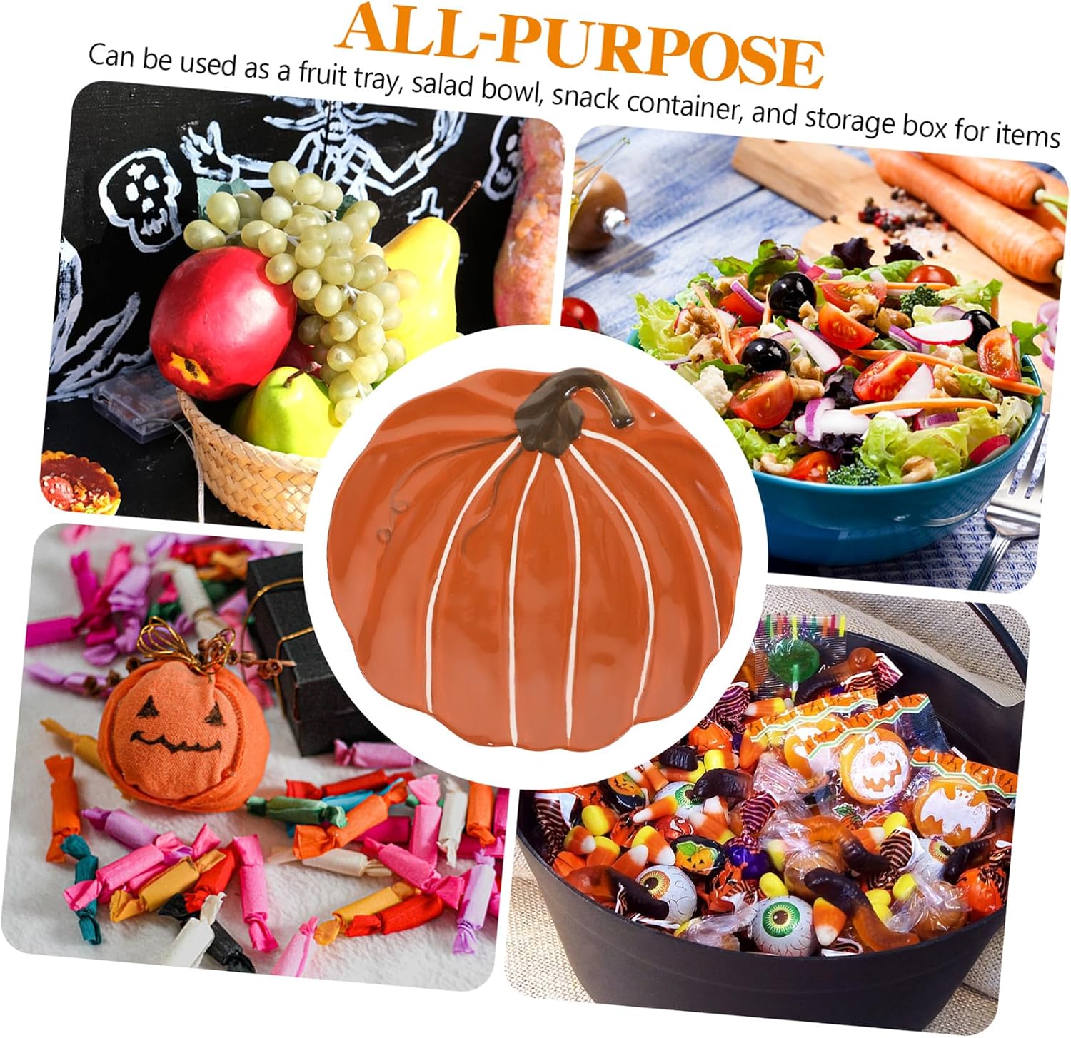Uonlytech Ceramic Pumpkin Plate Hand-painted Halloween Salad Serving Plate Fruit Snack for Holiday Tableware