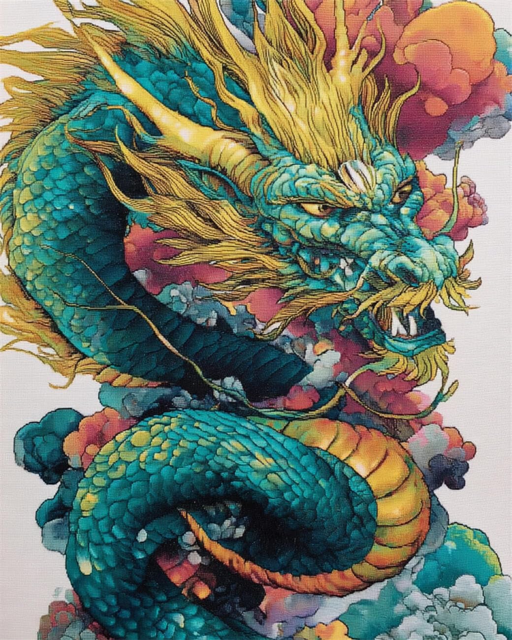 RKFLGEW DIY Embroidery Beads Set Watercolor Dragon 40x50cm