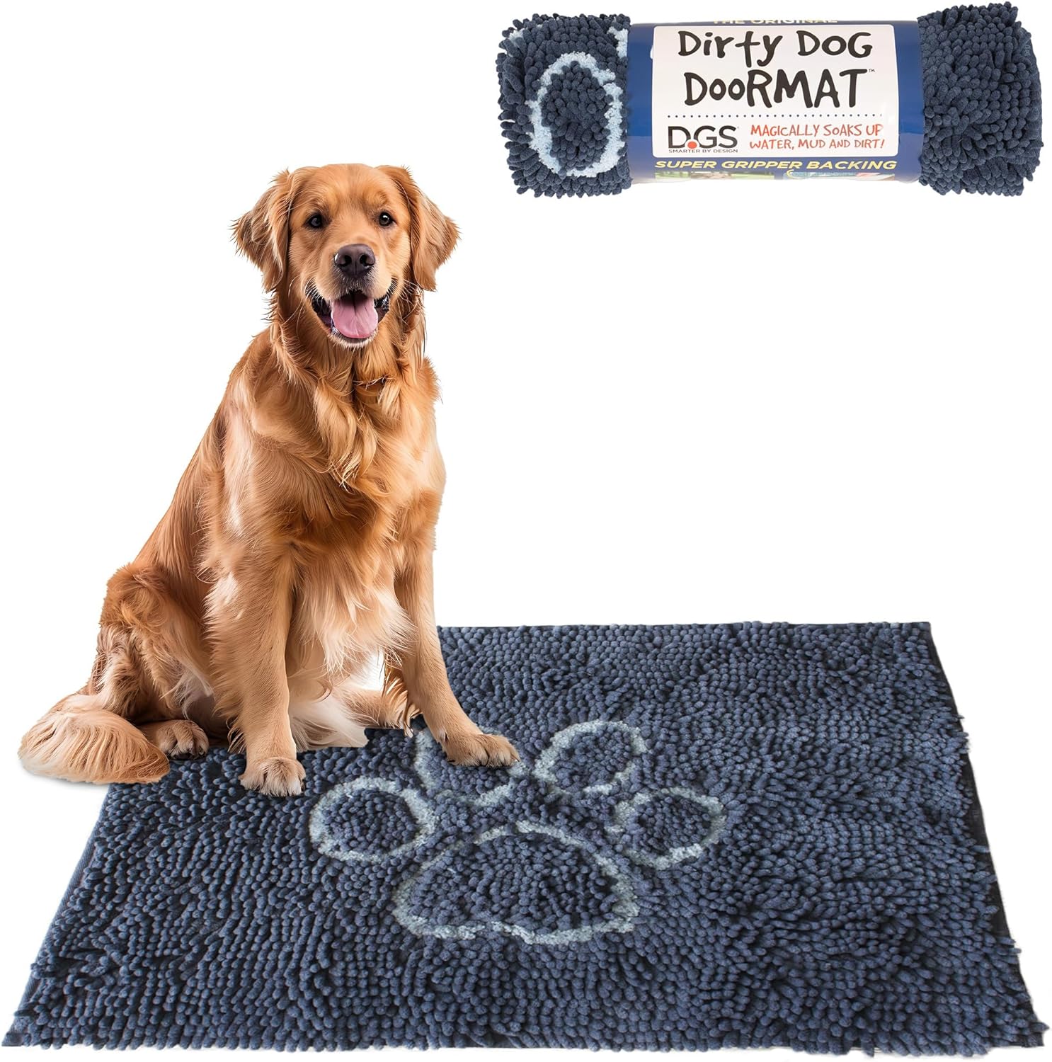 Dog Gone Smart Dirty Dog Doormat - Fast Drying Rug with Super Gripper Backing for Clean Floors - Super Absorbent and Machine Washable Mat for Muddy Paws - Mist Grey