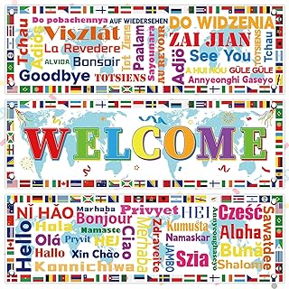 party greeting 3Pcs International World Flags Decorations International Welcome Banners Country Flags Porch Sign Banner Around The World Party Decors for Sports Events Club Classroom Wall Decors