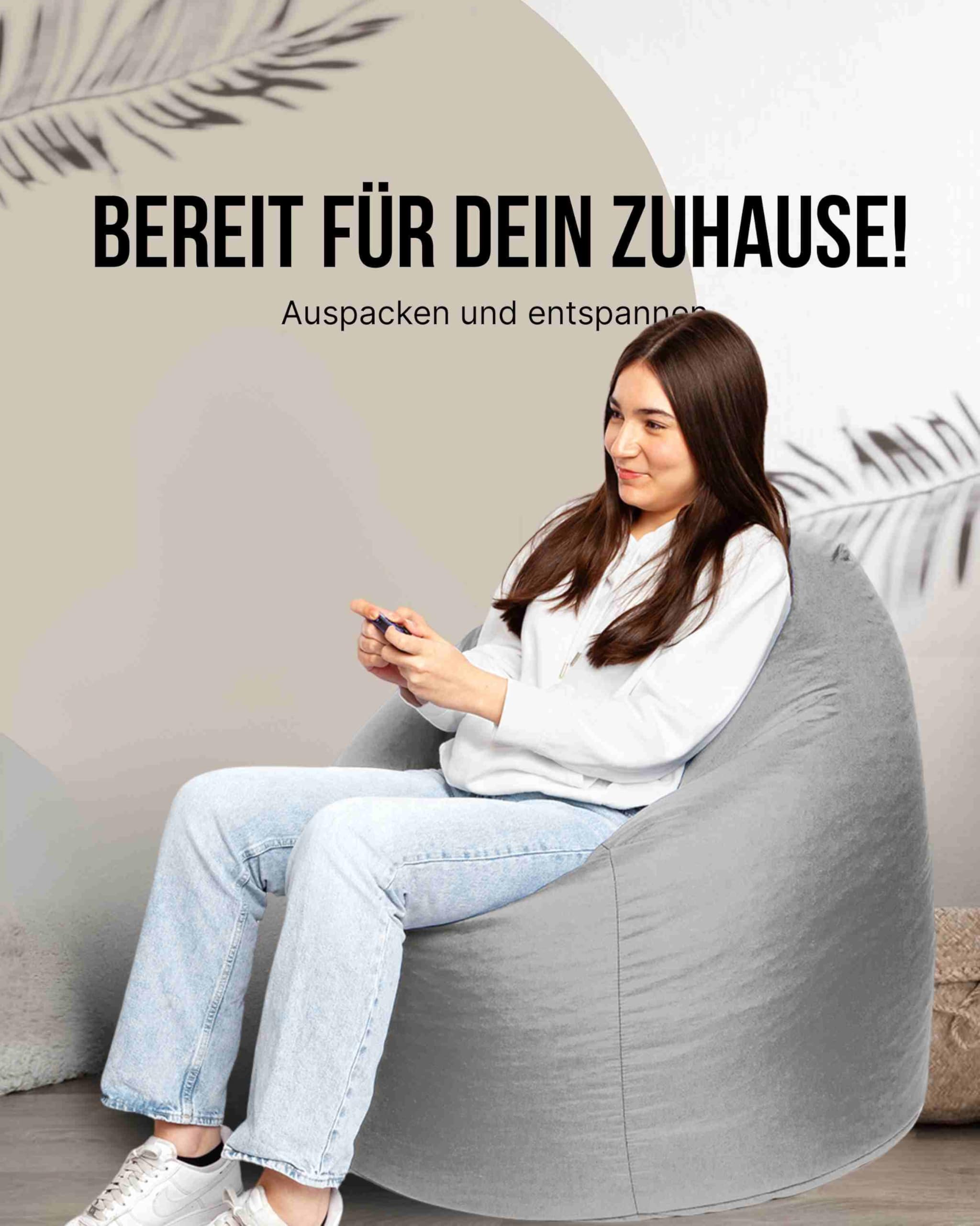 PATCH HOME Sitzsack Tropfenform – Beanbag - Mit Styropor-Füllung, Wasserabweisend, für Indoor & Outdoor, für Kinder und Erwachsene (Grau, Jumbo)