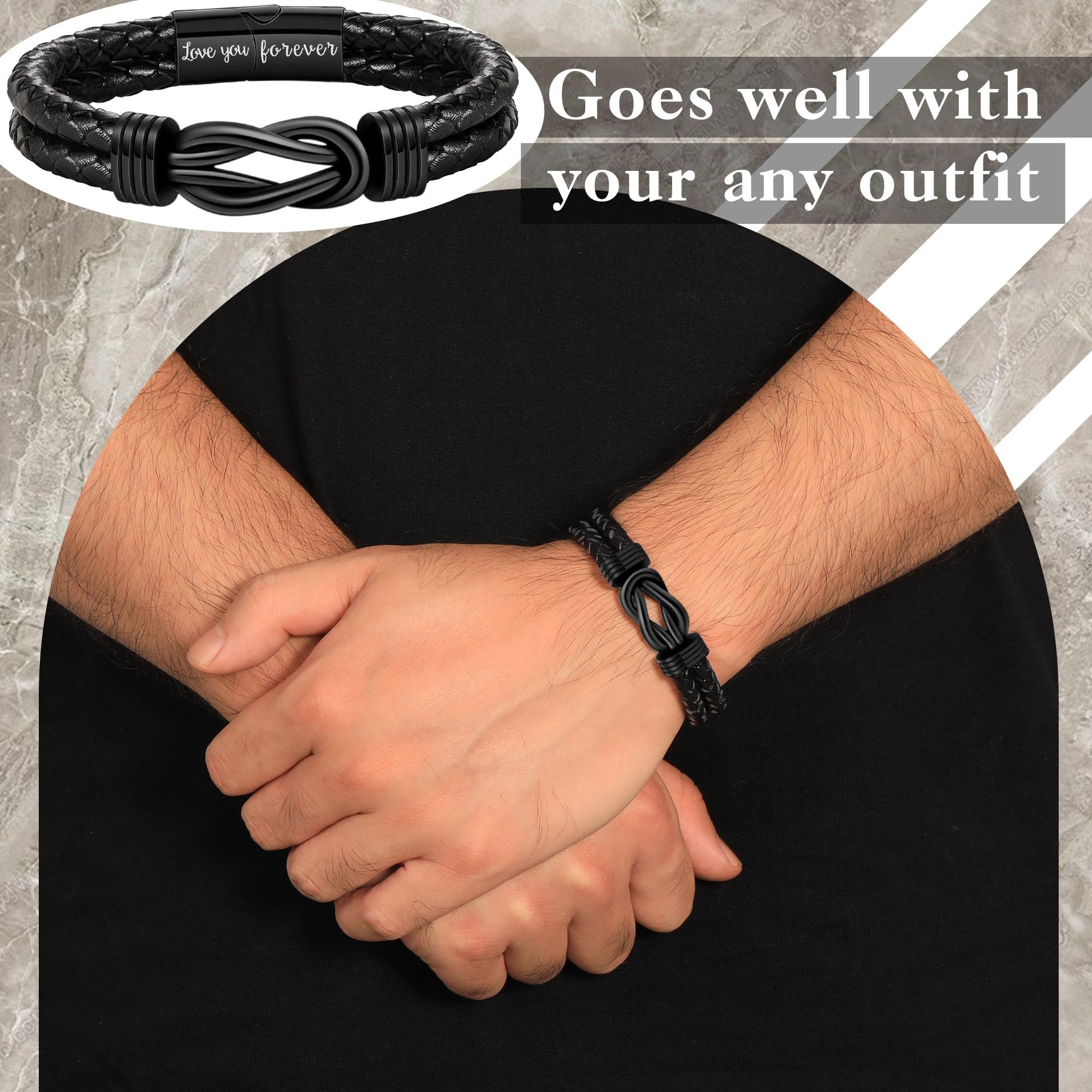 Regalos para hombres, rellenos de calcetines de Navidad para adolescentes, pulseras de cuero para hombres, regalos para él, pulseras de infinito, regalo de cumpleaños para novio, hijo, nieto, esposo 4