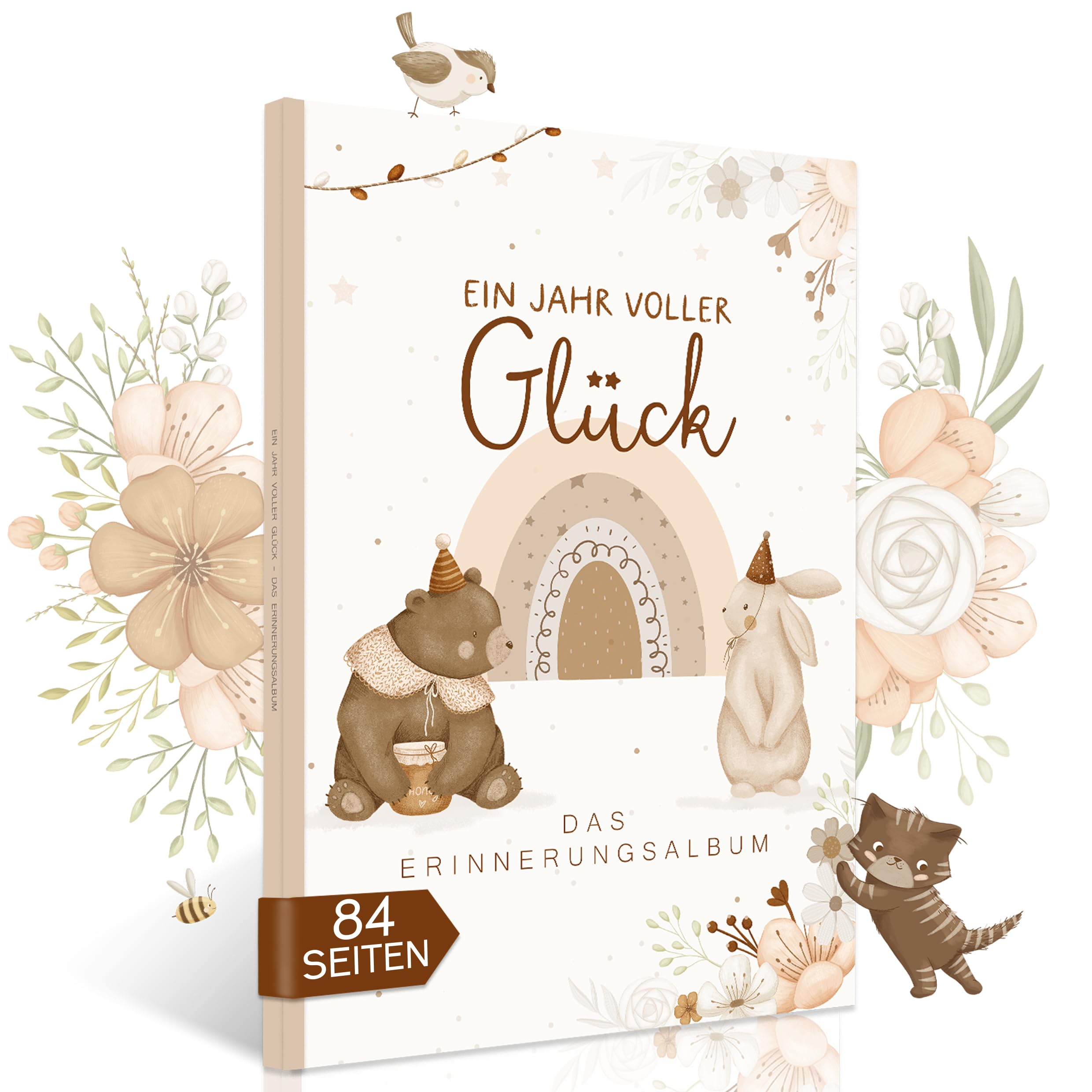 HIMMEL.HERZ.PAPIER® Mein erstes Jahr Babyalbum - Erinnerungsbuch Baby Tagebuch - Din A4 - Geschenk für Mädchen & Jungen zur Geburt Fotoalbum- Ein Jahr voller Glück