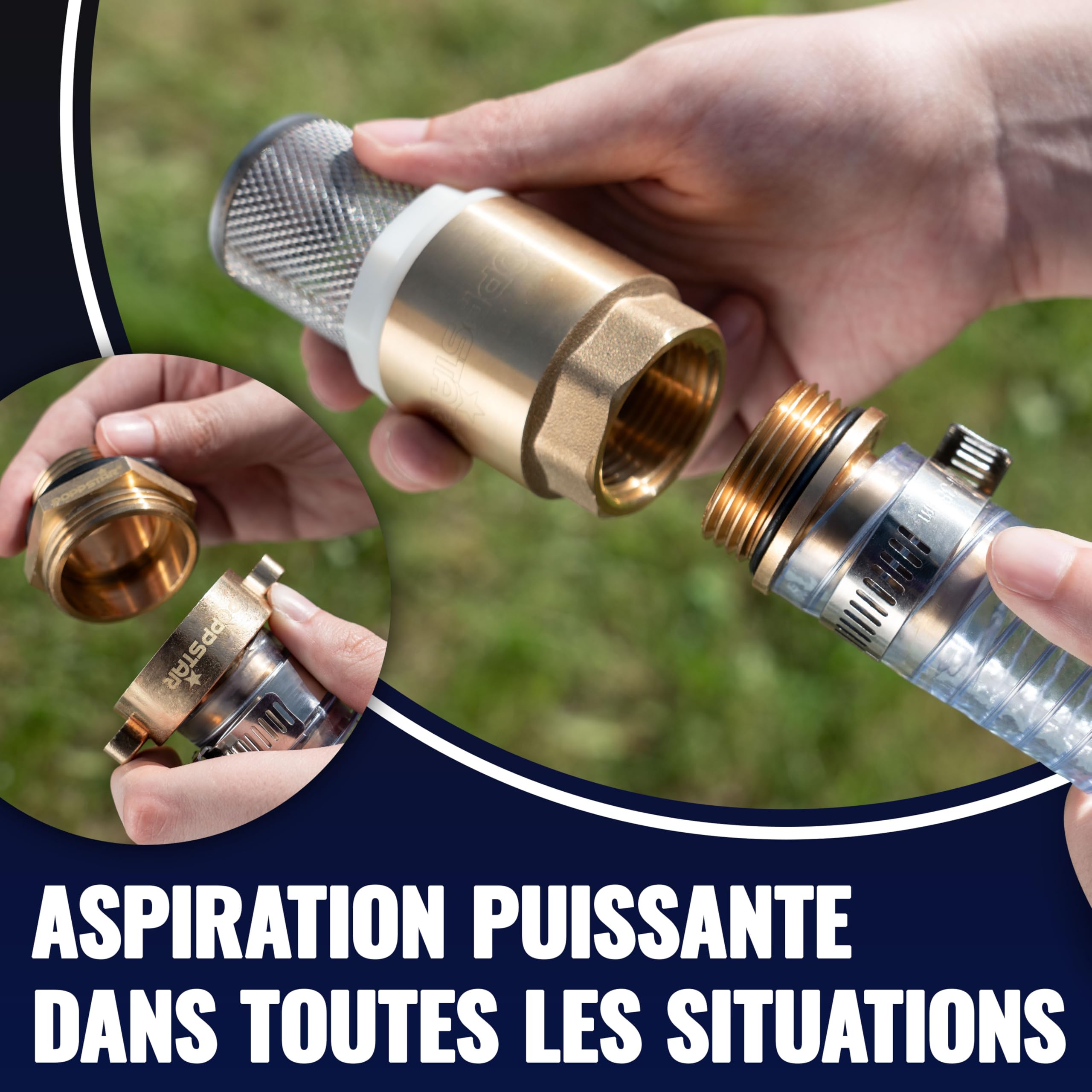 Poppstar Tuyau d'aspiration 1 pouce 4 m (DI 25 / DE 33 mm, Paroi 4 mm), crépine inox clapet anti-retour, écrou-raccord DI 1 1/4" (41,9 mm), réducteur DE 1" (33,3 mm)