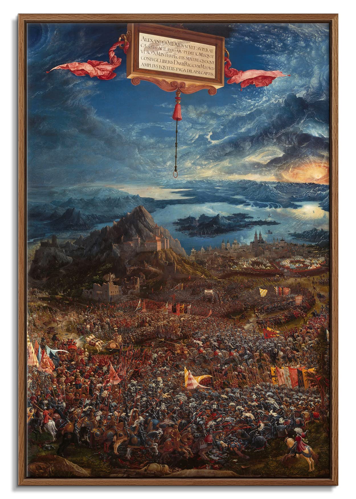 Framed Canvas Print Wall Art - The Battle of Alexander at Issus, 1529 by Albrecht Altdorfer