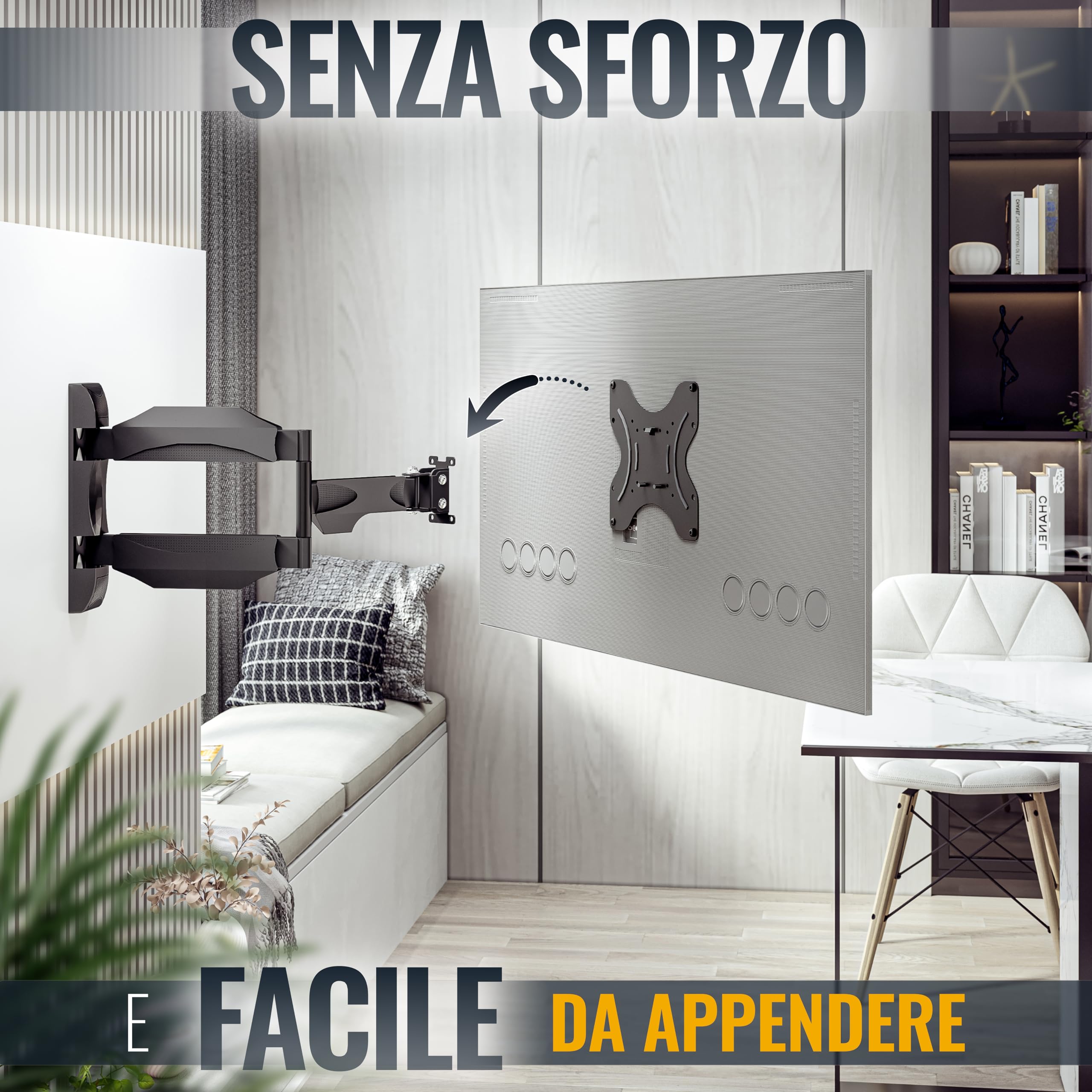 RICOO S0822 Supporto TV da parete Staffa TV 32-55 pollici per 32 43 50 55 pollici girevole inclinabile fino a 60 kg max VESA 200x200