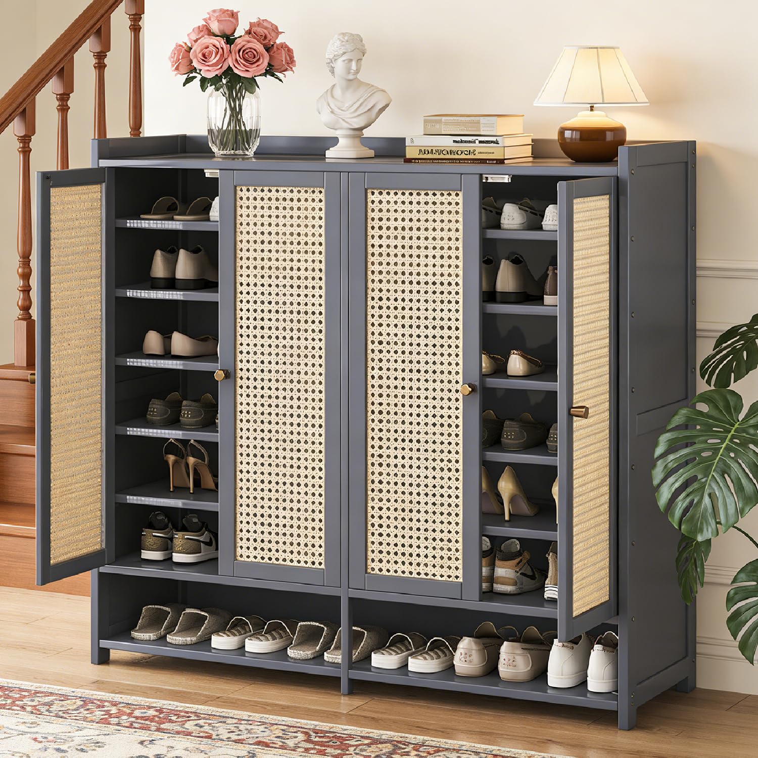 7-Tier Bamboo Shoe Cabinet,Shoe Storage Cabinet with Doors, 36-40 Pairs Freestanding Shoes Cabinet Organizer, Large Shoe Cabinet for Entryway, Hallway, Living Room