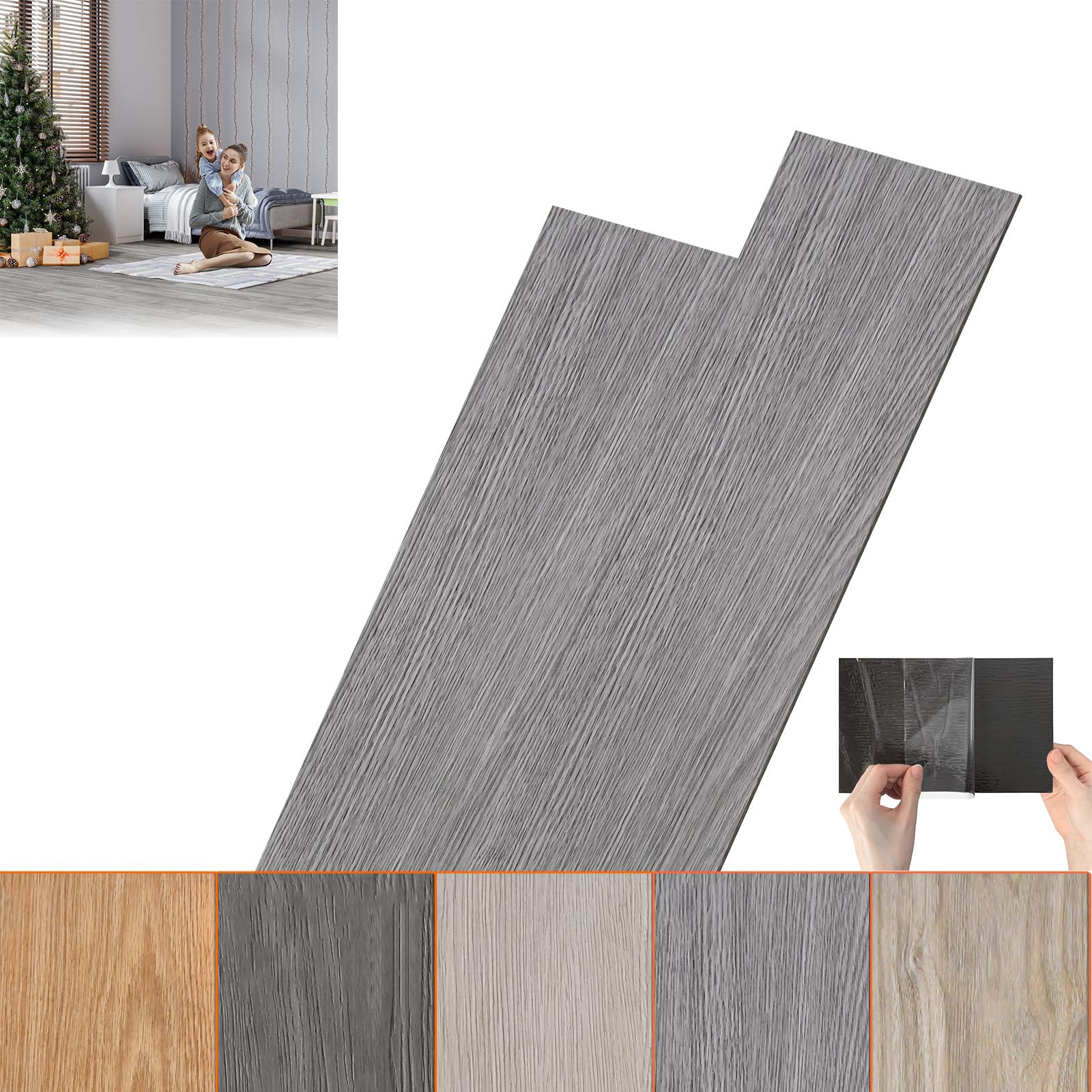 ACXIN Suelo de vinilo PVC, suelo adhesivo de vinilo autoadhesivo con clic, suelo laminado de vinilo, efecto madera (Gris, 5 m² (36 piezas))