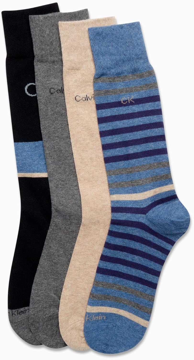 Calvin Klein Mens Dress Socks - 4 Pack Soft Cotton Blend Crew Length Work Socks for Men for Casual Business & Formal Wear - Image 4