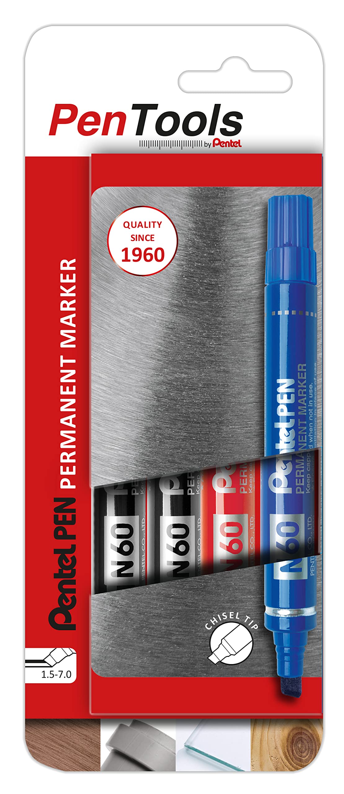 Pentel N60 Permanent Marker Chisel Assorted Pack of 4 N60-PRO4ABCEU