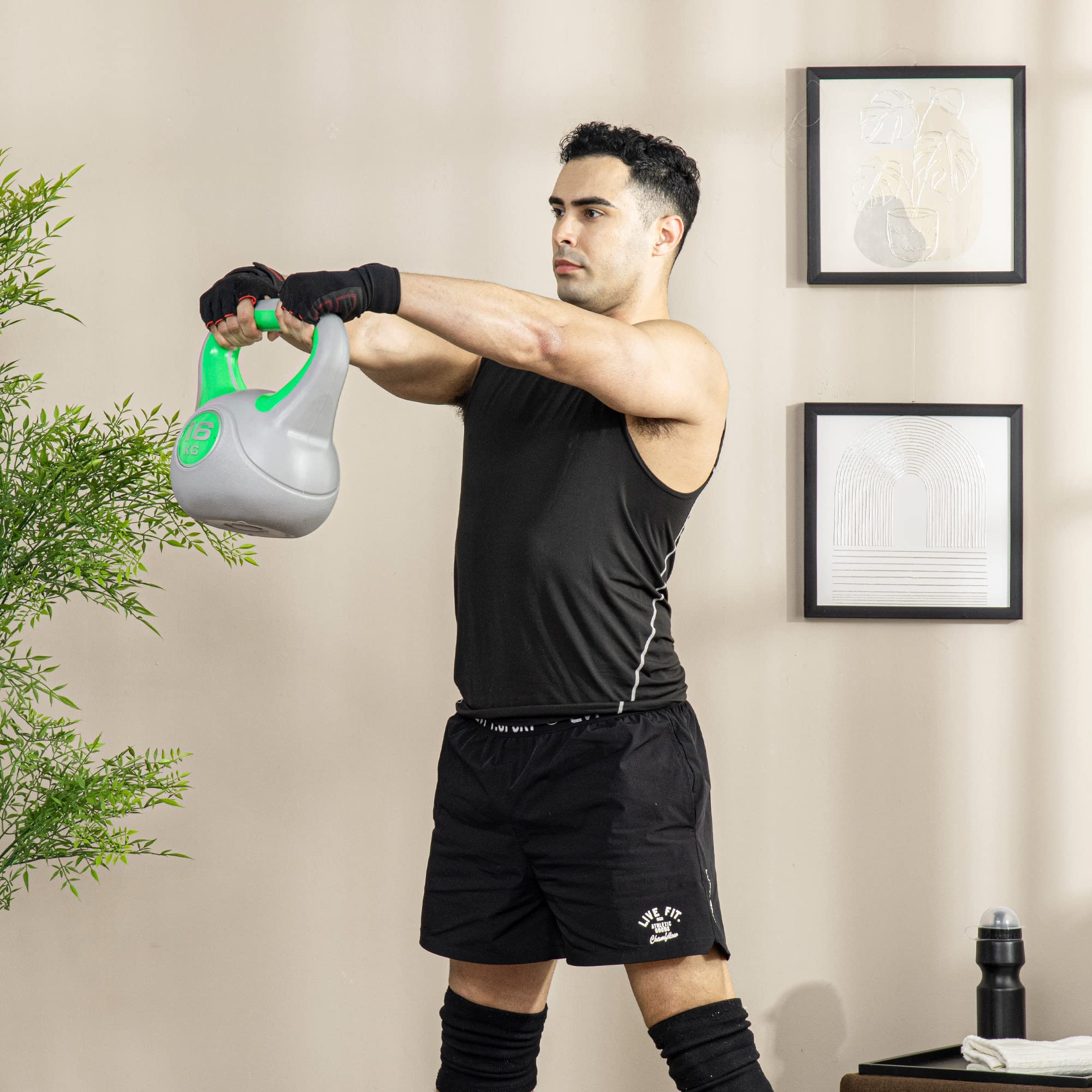 SPORTNOW Kettlebell in PU e Sabbia con Base Piatta e Impugnatura pratica per Stacchi, Squat e Sollevamenti