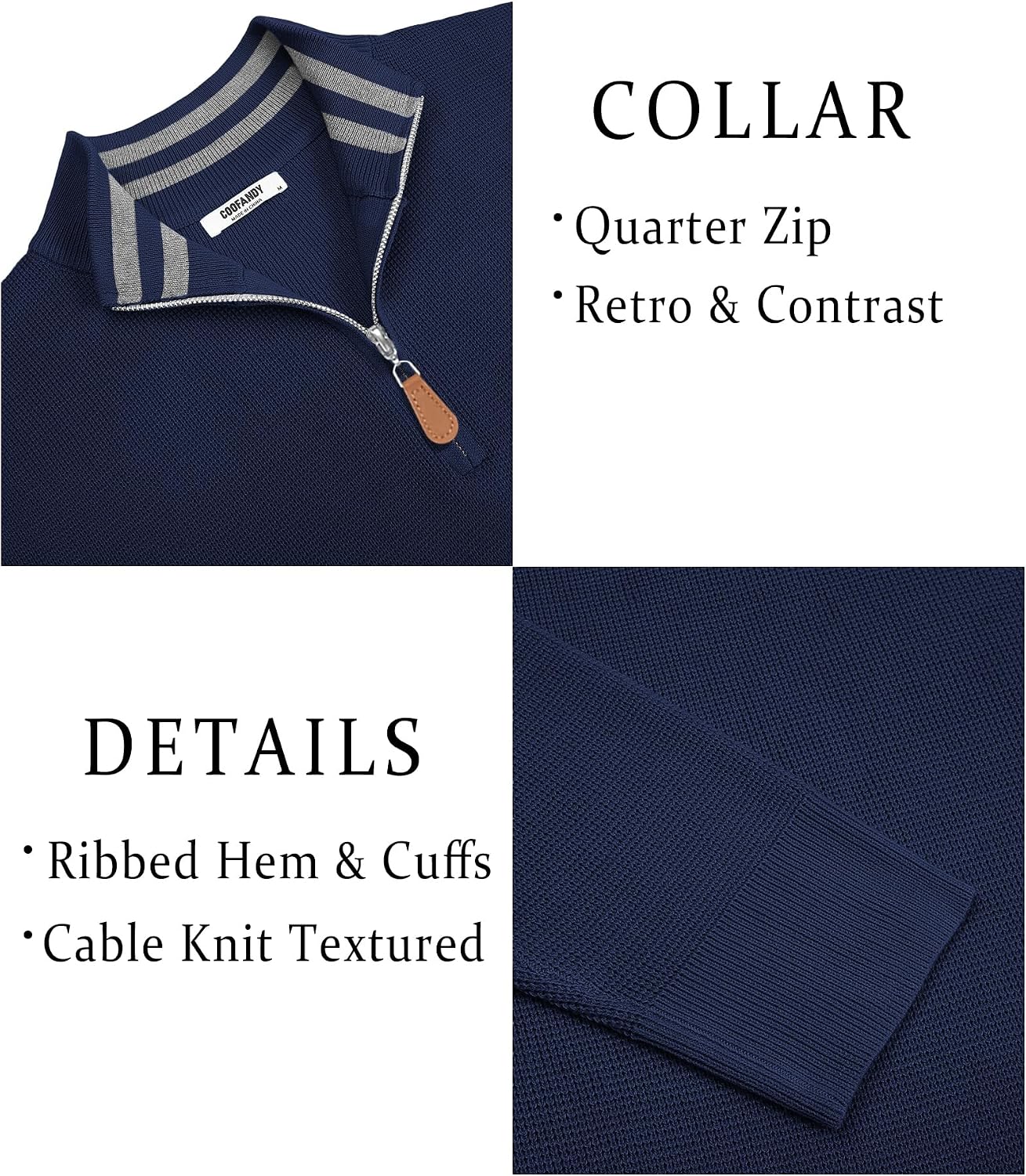 COOFANDY Mens Quarter Zip Pullover Sweater Casual Mock Neck Knit Polo