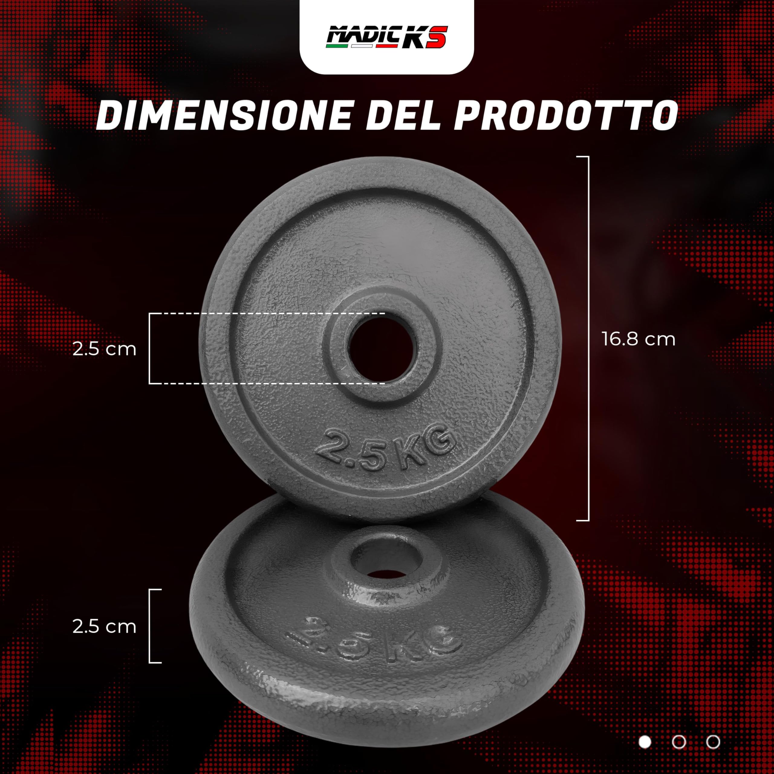 Disco Ghisa Pesi palestra 0,5kg 1,25kg 2,5kg 5kg 10kg 15kg 20kg | Per bilanciere e manubri standard | Robusti e resistenti | Ideali per allenamento forza e bodybuilding Home gym