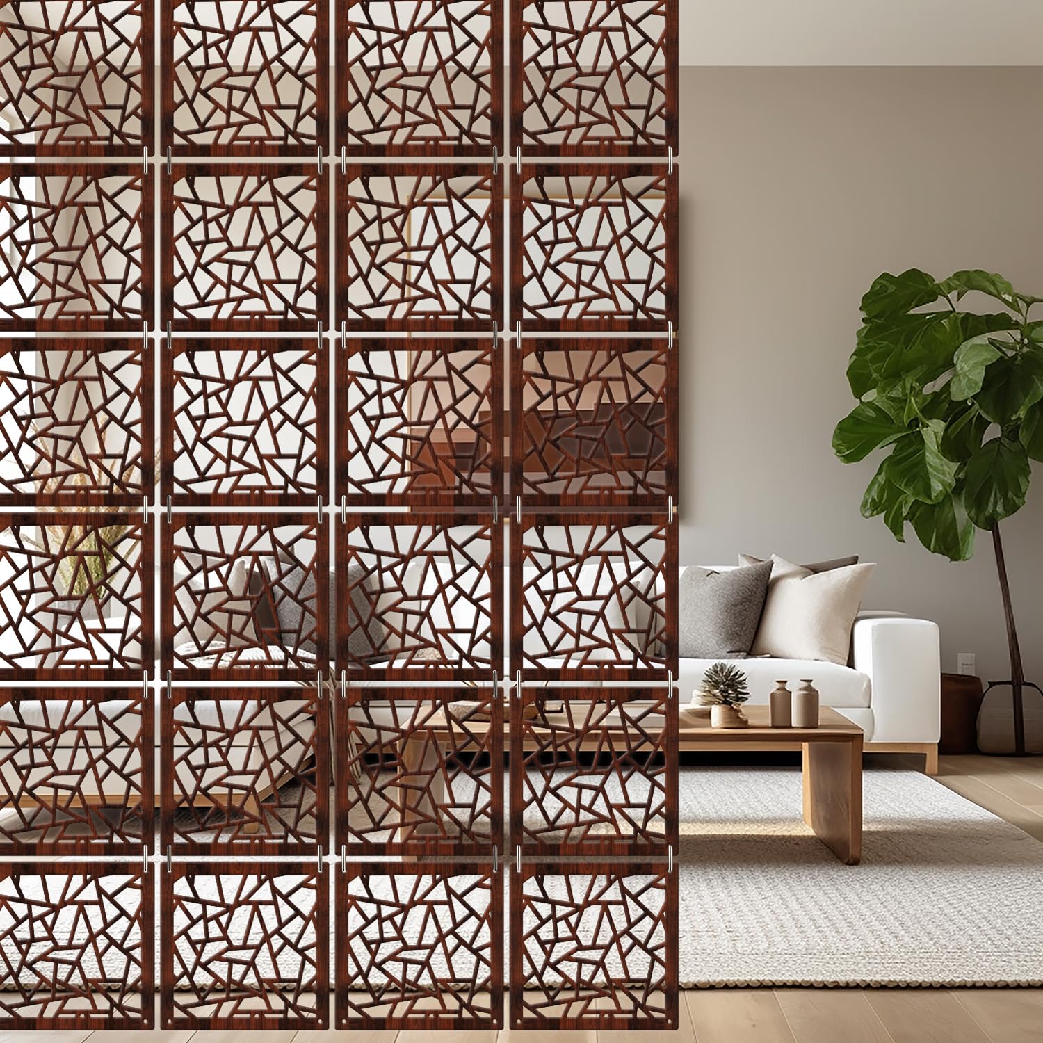 OLIVE TREE Room Partitions Hanging Room Divider Panel Modern Hanging Screen Partition for Decorating Bedding, Dining, Study and Sitting Living Room - Walnut (11.5inch X 11.5 inch) X 12 Panels 7056-image-31