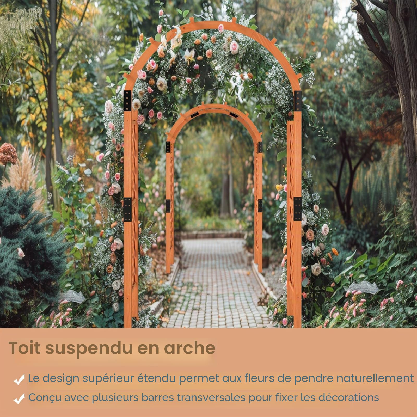 HOMASIS Arche de Jardin en Bois avec Treillis pour Plantes Grimpantes